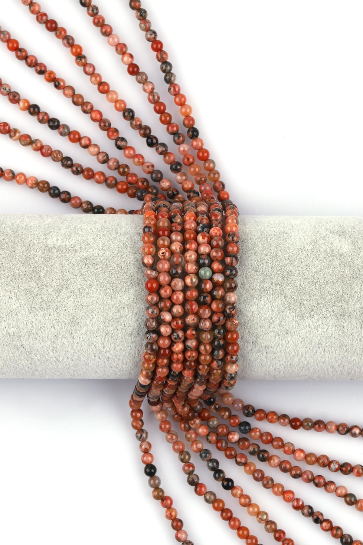 Kiremit Renkli Akik Doğal Taş Dizi 4 mm Küre Kesim