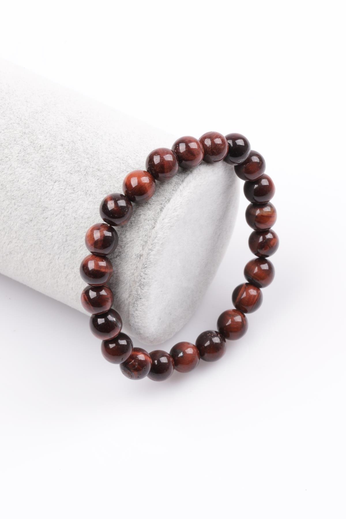 Kırmızı Kaplan Gözü Doğal Taş Bileklik 8 mm Küre Kesim