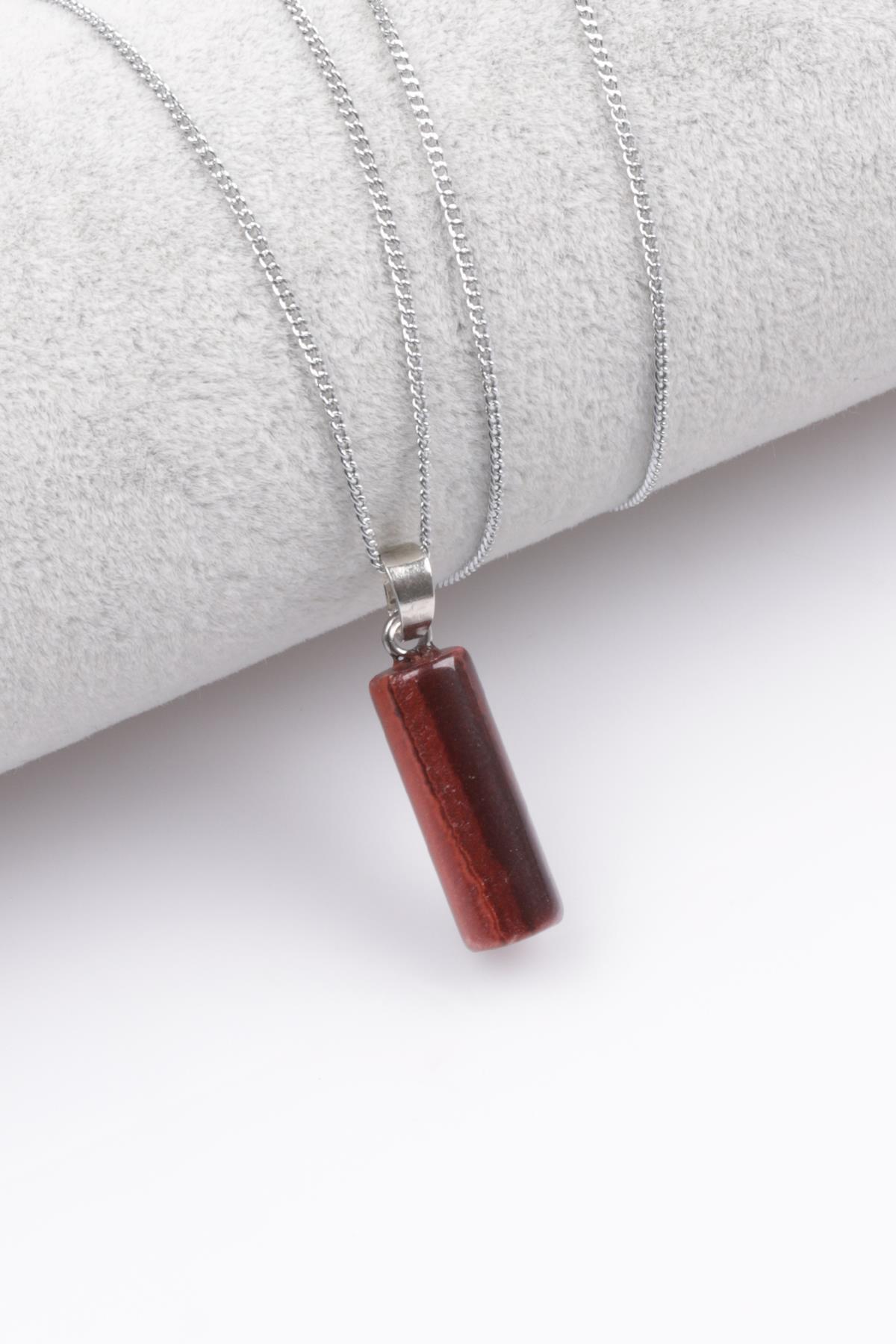 Kırmızı Kaplan Gözü Doğal Taş Silindir Kesim Kolye