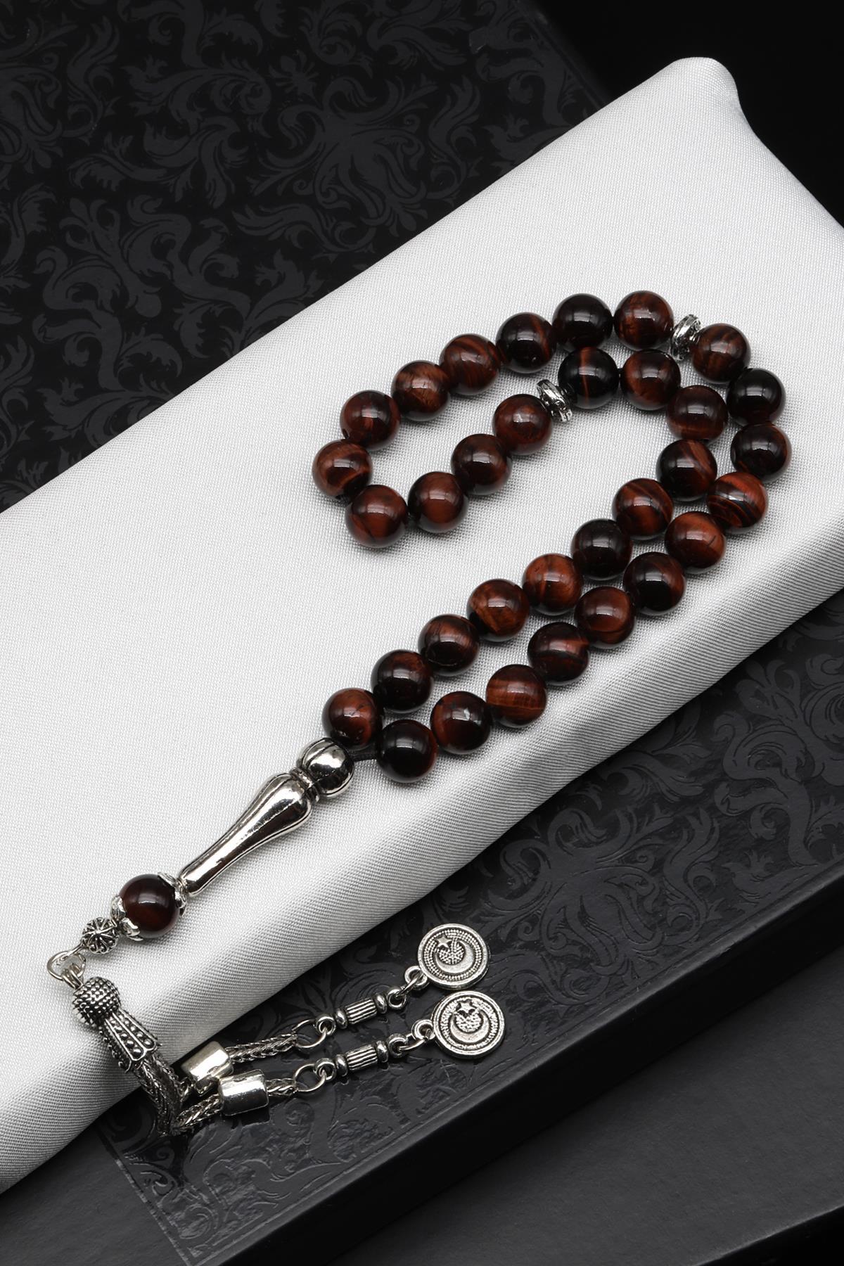 Kırmızı Kaplan Gözü Doğal Taş Tesbih 8 mm Küre Kesim