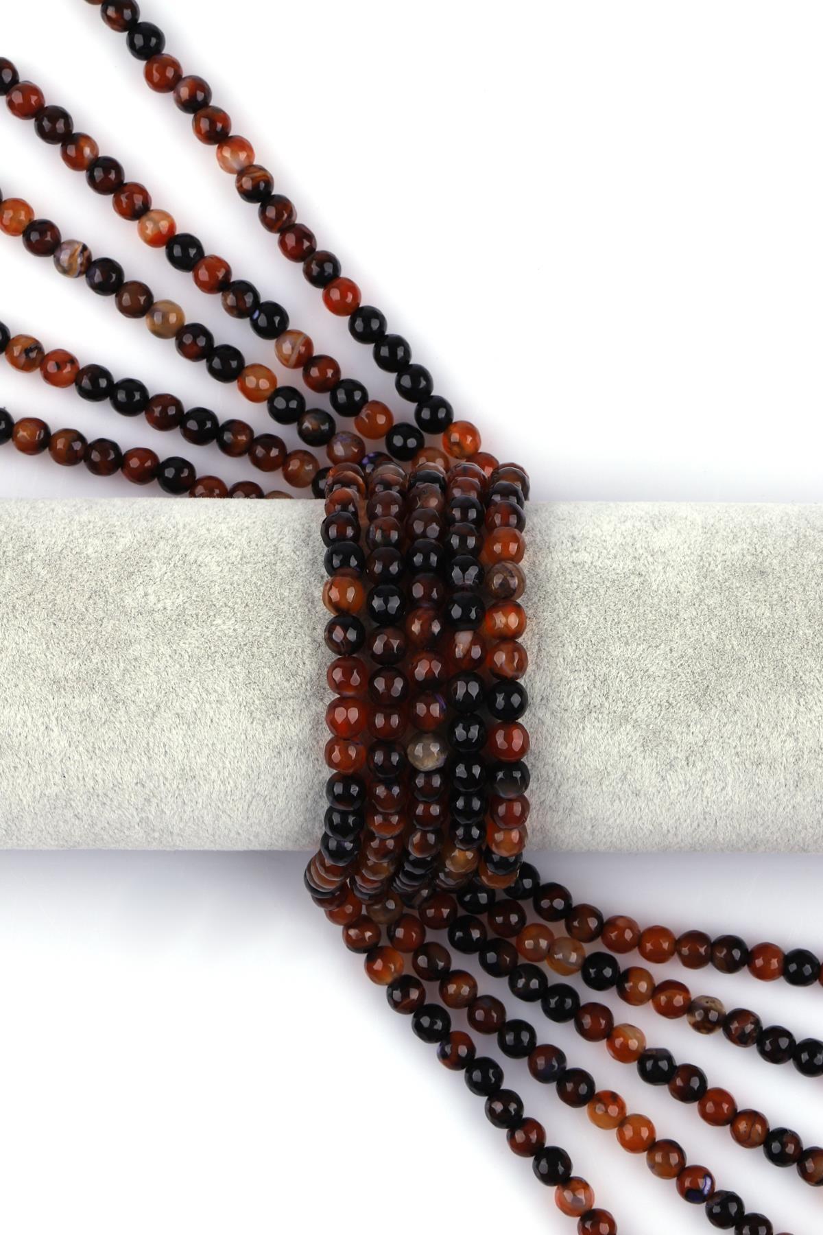 Koyu Kahverengi Akik Doğal Taş Dizi 6 mm Küre Kesim