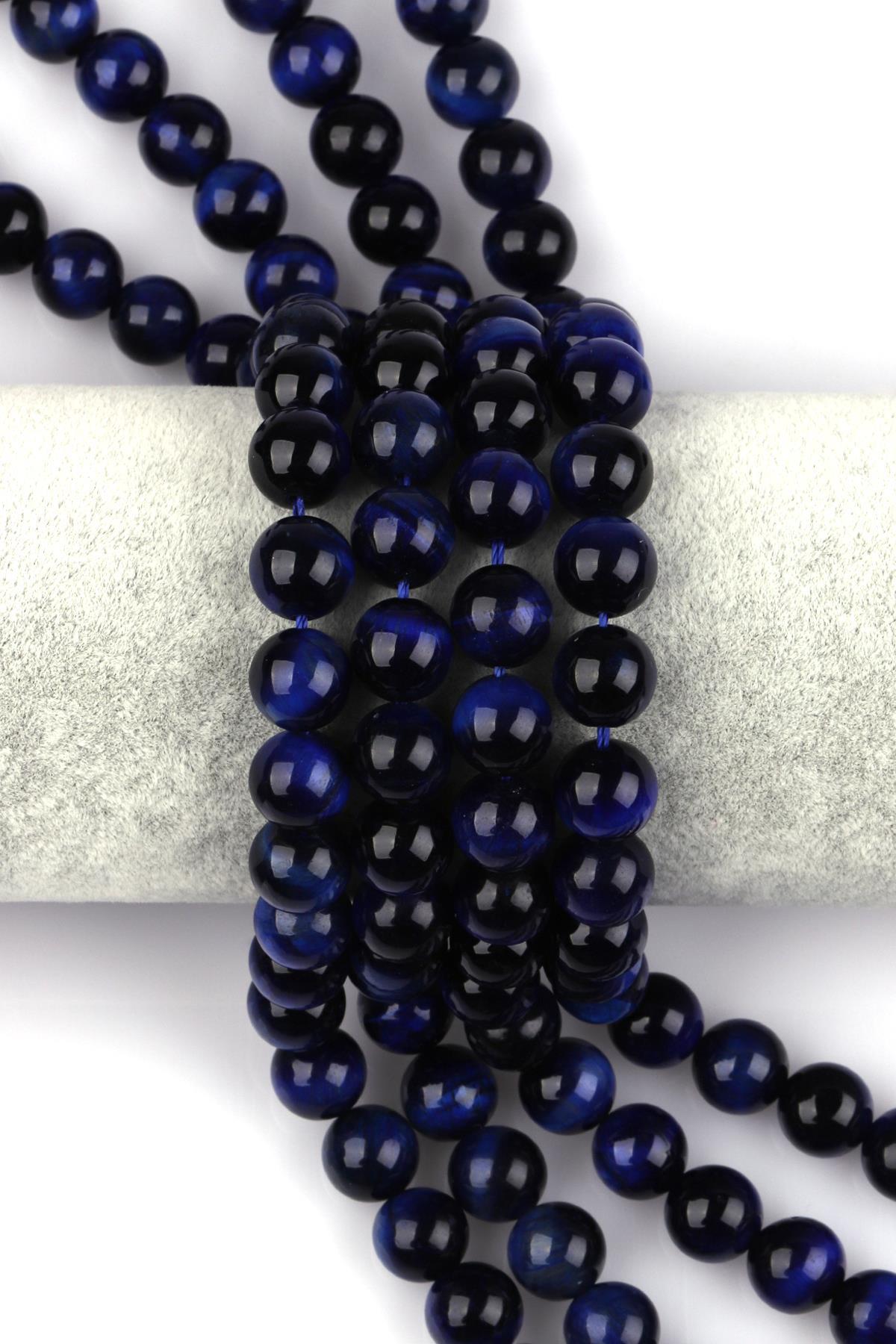 Koyu Lacivert Kaplan Gözü Doğal Taş Dizi 10 mm Küre Kesim