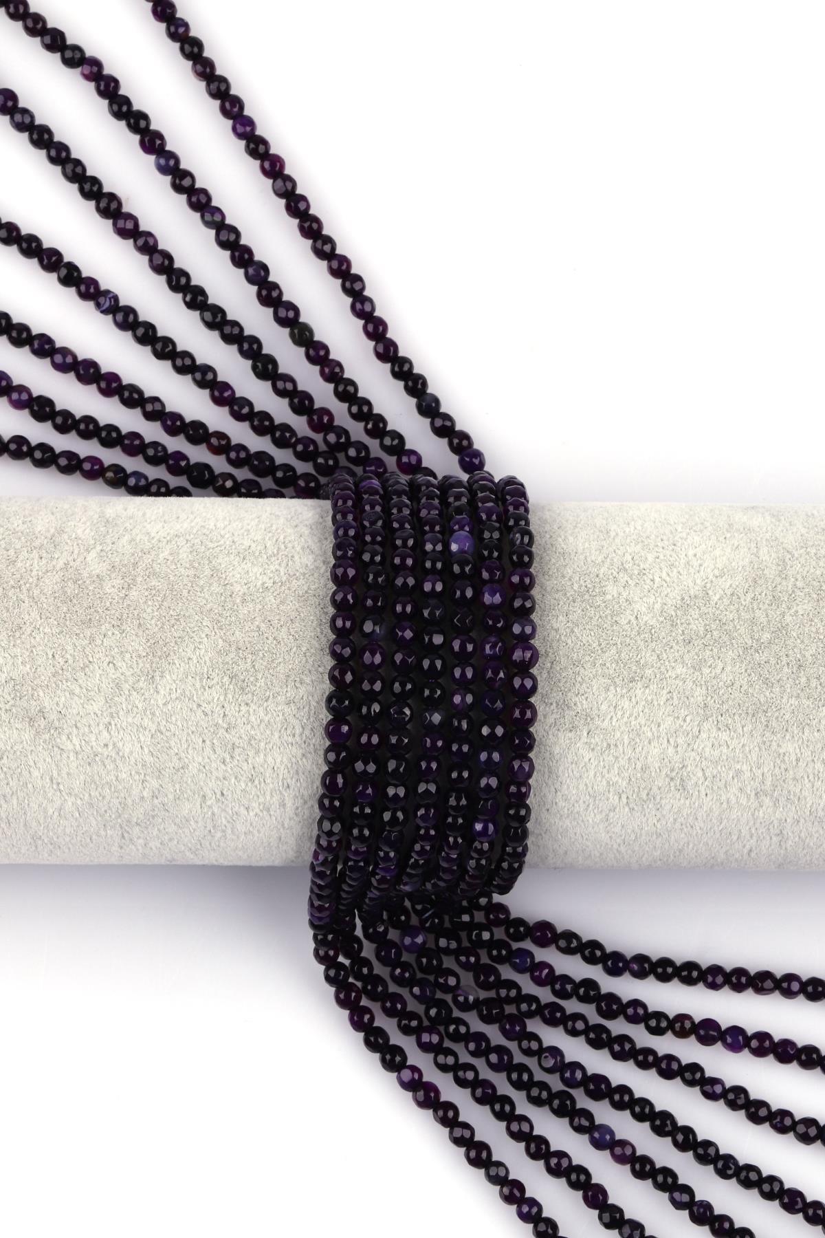 Koyu Mor Akik Doğal Taş Dizi 4 mm Fasetli Küre Kesim