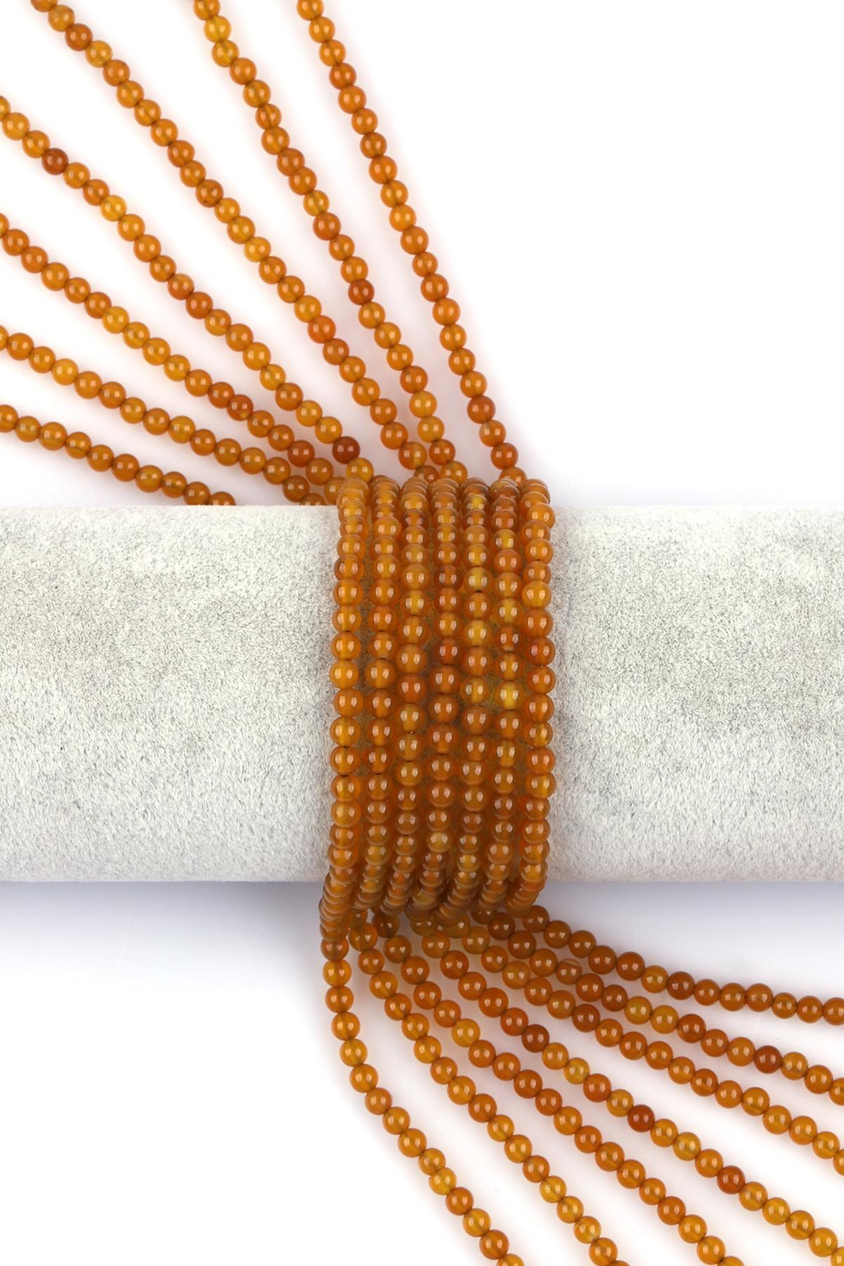 Koyu Sarı Renkli Akik Doğal Taş Dizi 4 mm Küre Kesim