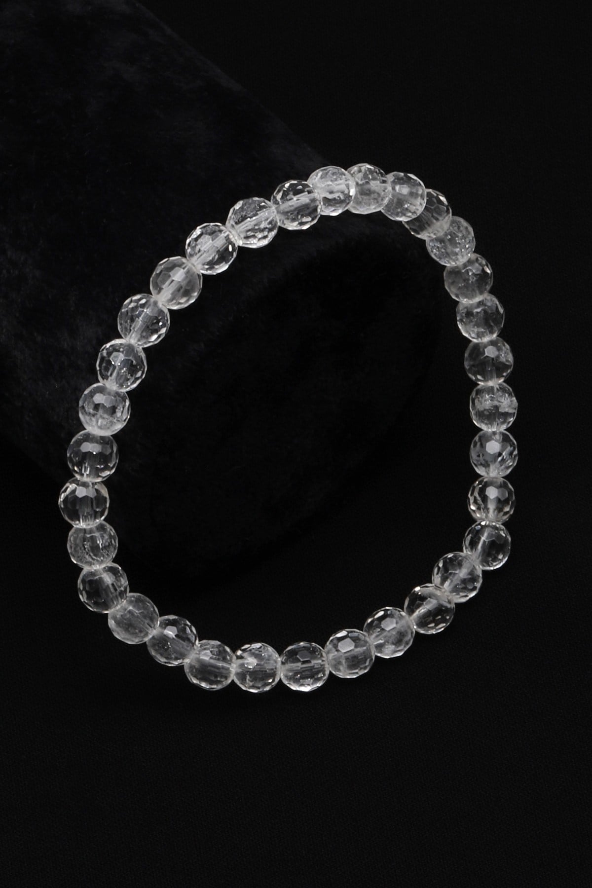Kristal Kuvars Doğal Taş Bileklik 6 mm Fasetli Küre Kesim - BLK-2325