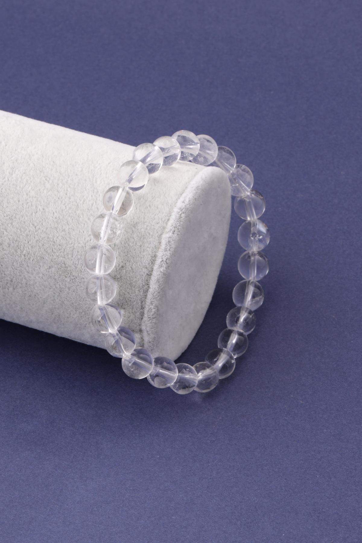 Kristal Kuvars Doğal Taş Bileklik 8 mm Küre Kesim