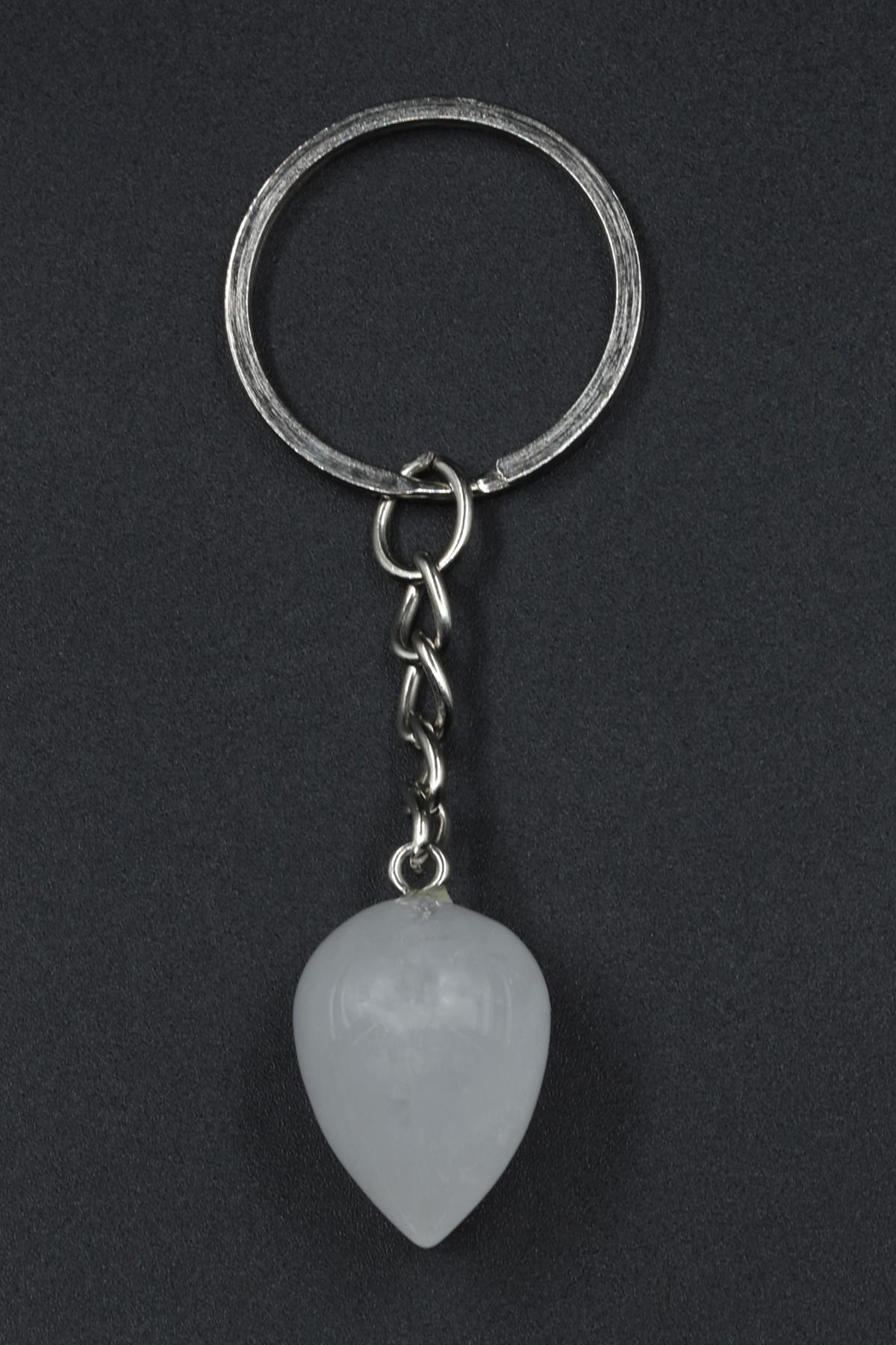 Kristal Kuvars Doğal Taş Damla Model Anahtarlık