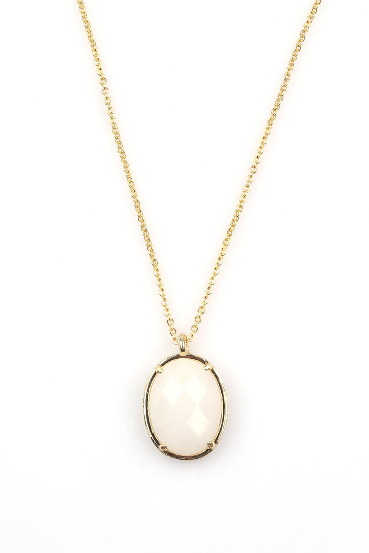 Kristal Kuvars Doğal Taş Gold Renkli Kolye