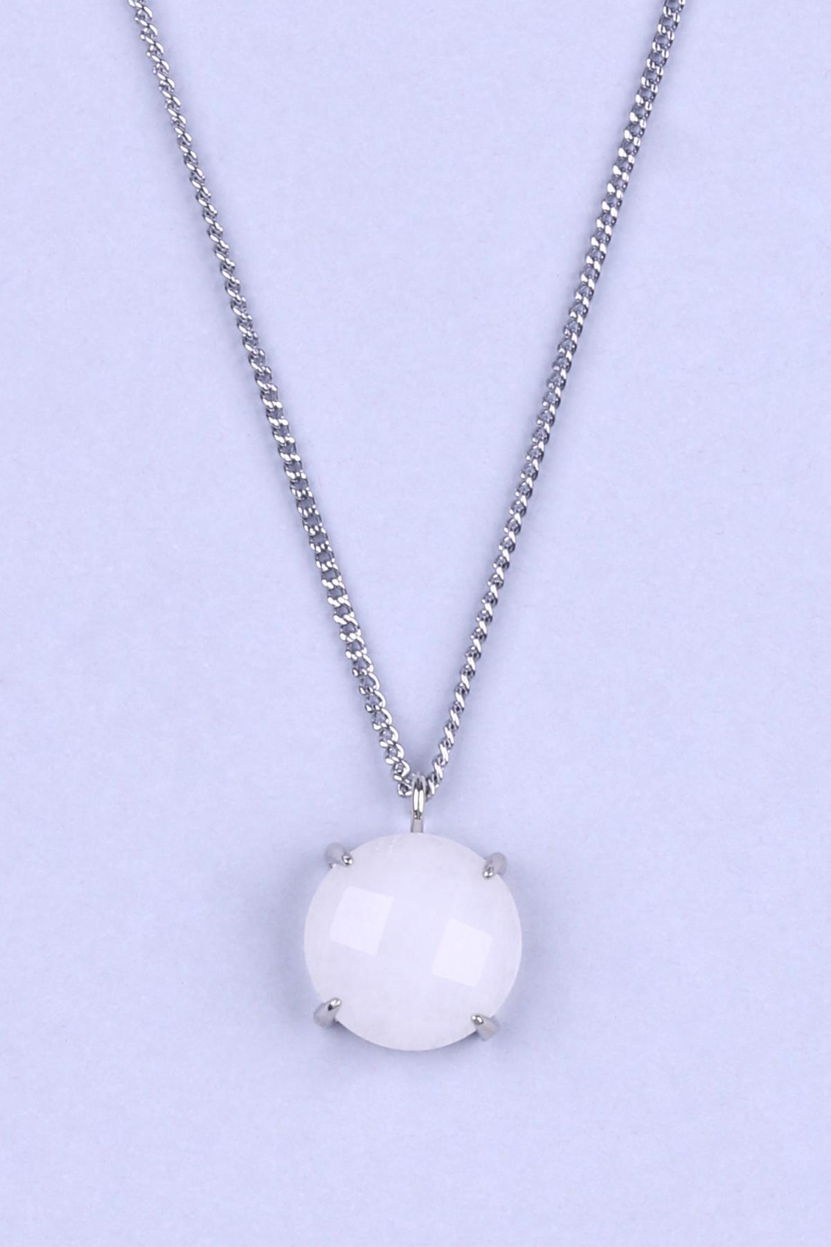 Kristal Kuvars Doğal Taş Gümüş Renkli Kolye