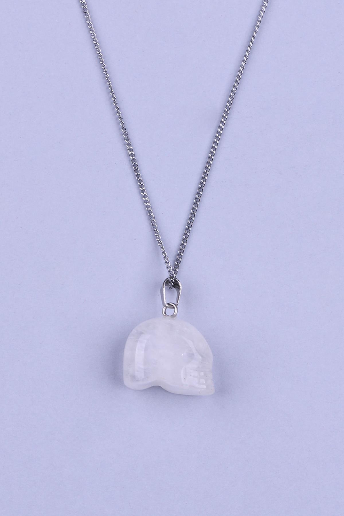 Kristal Kuvars Doğal Taş Kuru Kafa Model Kolye