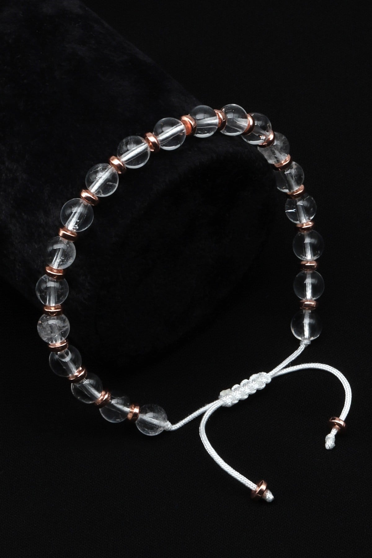 Kristal Kuvars Doğal Taş Makrome Örme Bileklik Küre Kesim - BMK-687