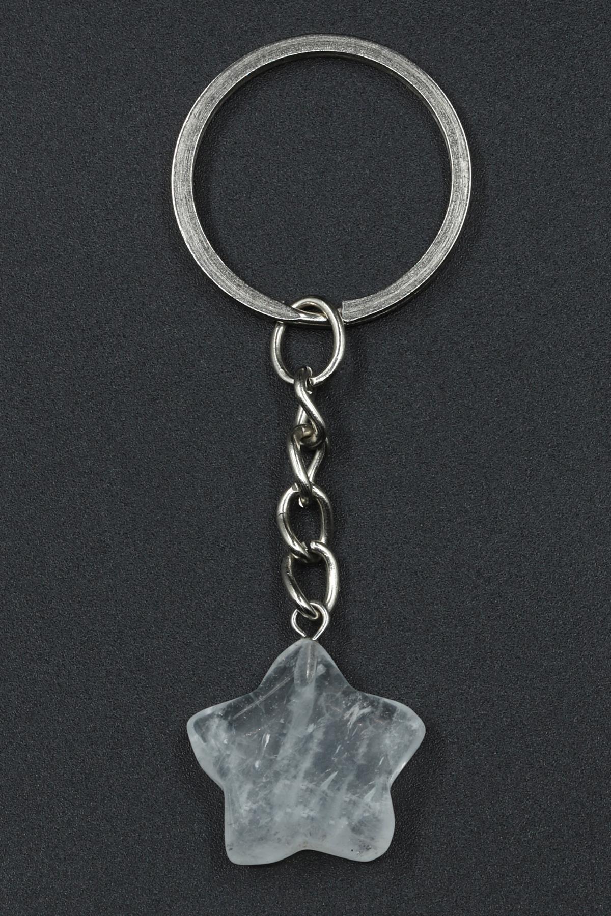 Kristal Kuvars Doğal Taş Yıldız Model Anahtarlık