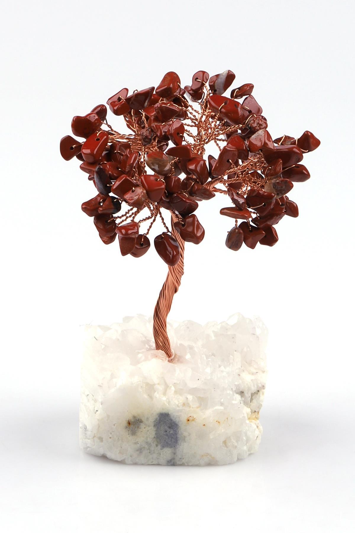 Kristal Kuvars - Jasper Doğal Taş Tel Sarmalı Tasarım Ağaç