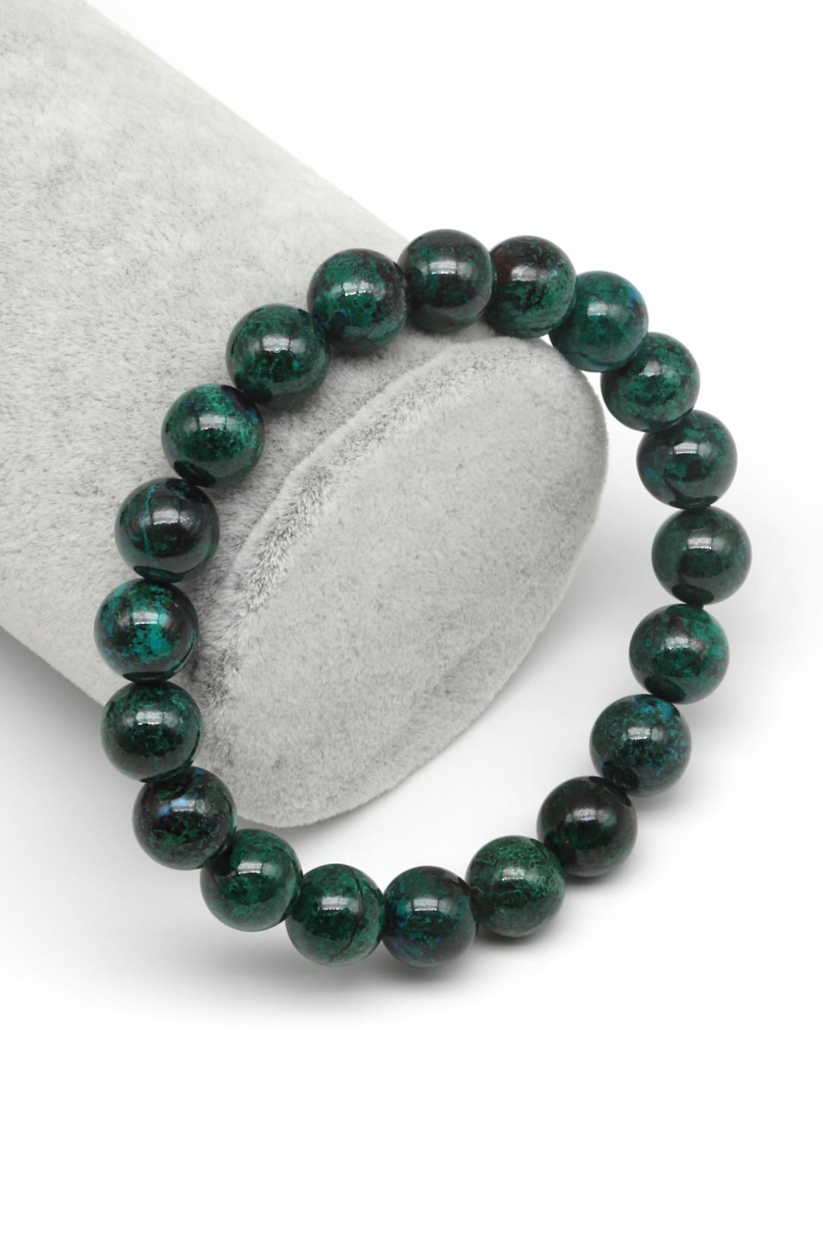 Krizokol-Malakit Doğal Taş Bileklik 10 mm Küre Kesim