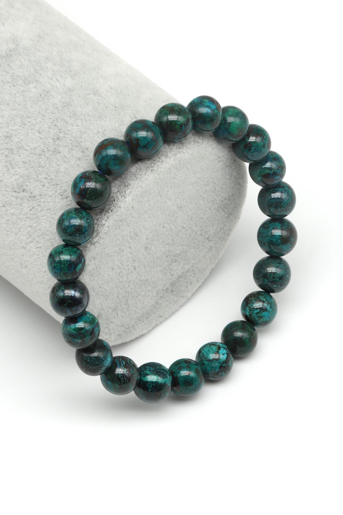 Krizokol-Malakit Doğal Taş Bileklik 8 mm Küre Kesim