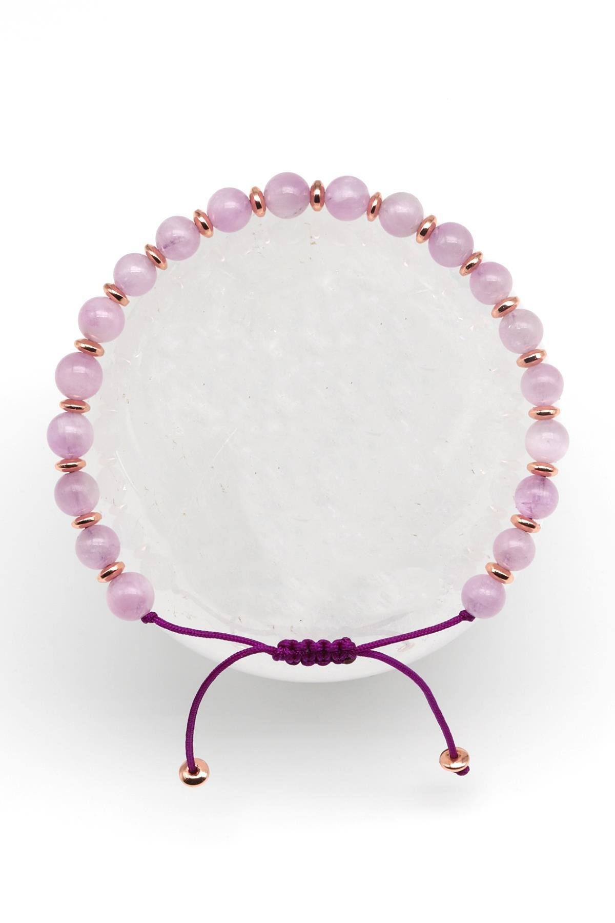 Kunzit Doğal Taş Makrome Örme Bileklik Küre Kesim