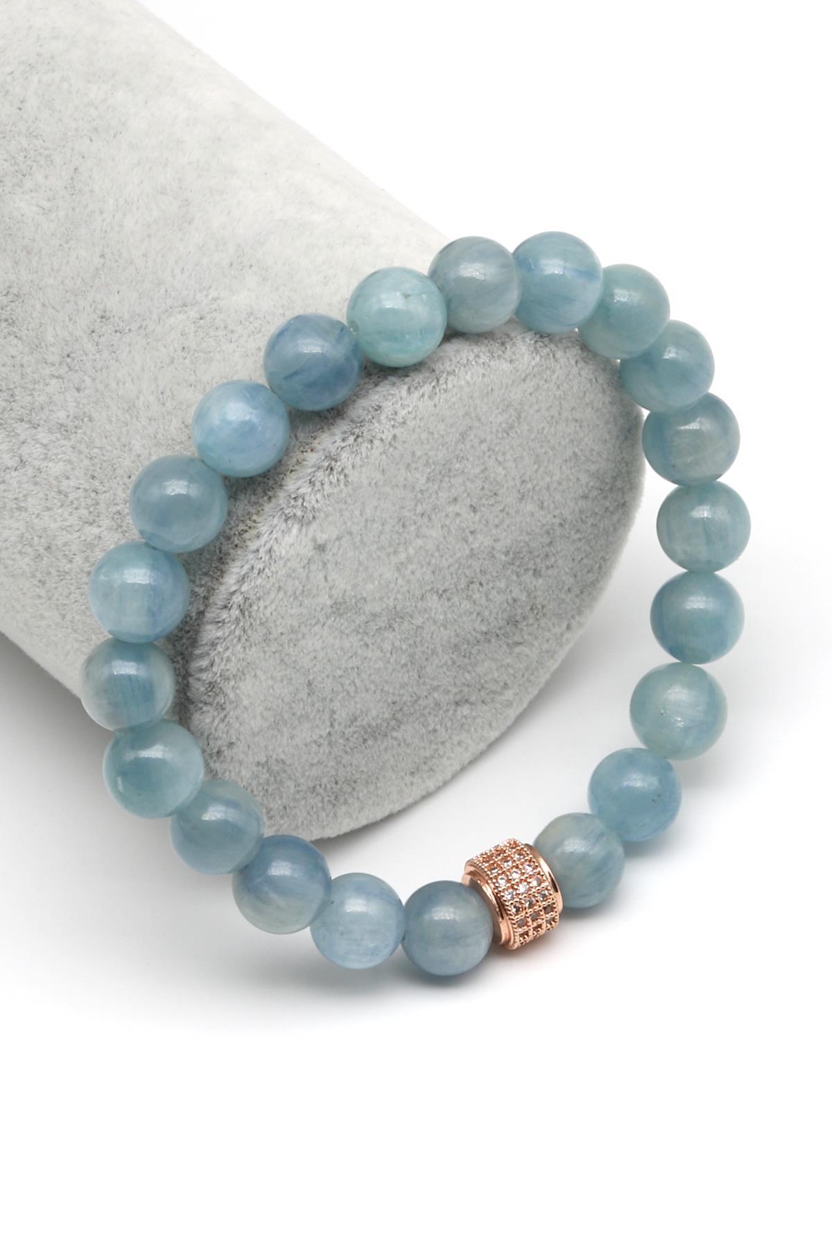 Kyanit Doğal Taş Zirkon Aparatlı Bileklik 8 mm Küre Kesim