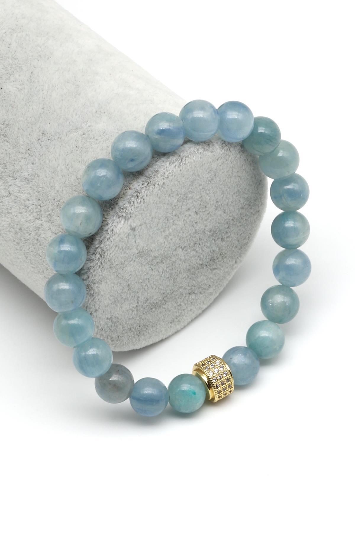 Kyanit Doğal Taş Zirkon Aparatlı Bileklik 8 mm Küre Kesim