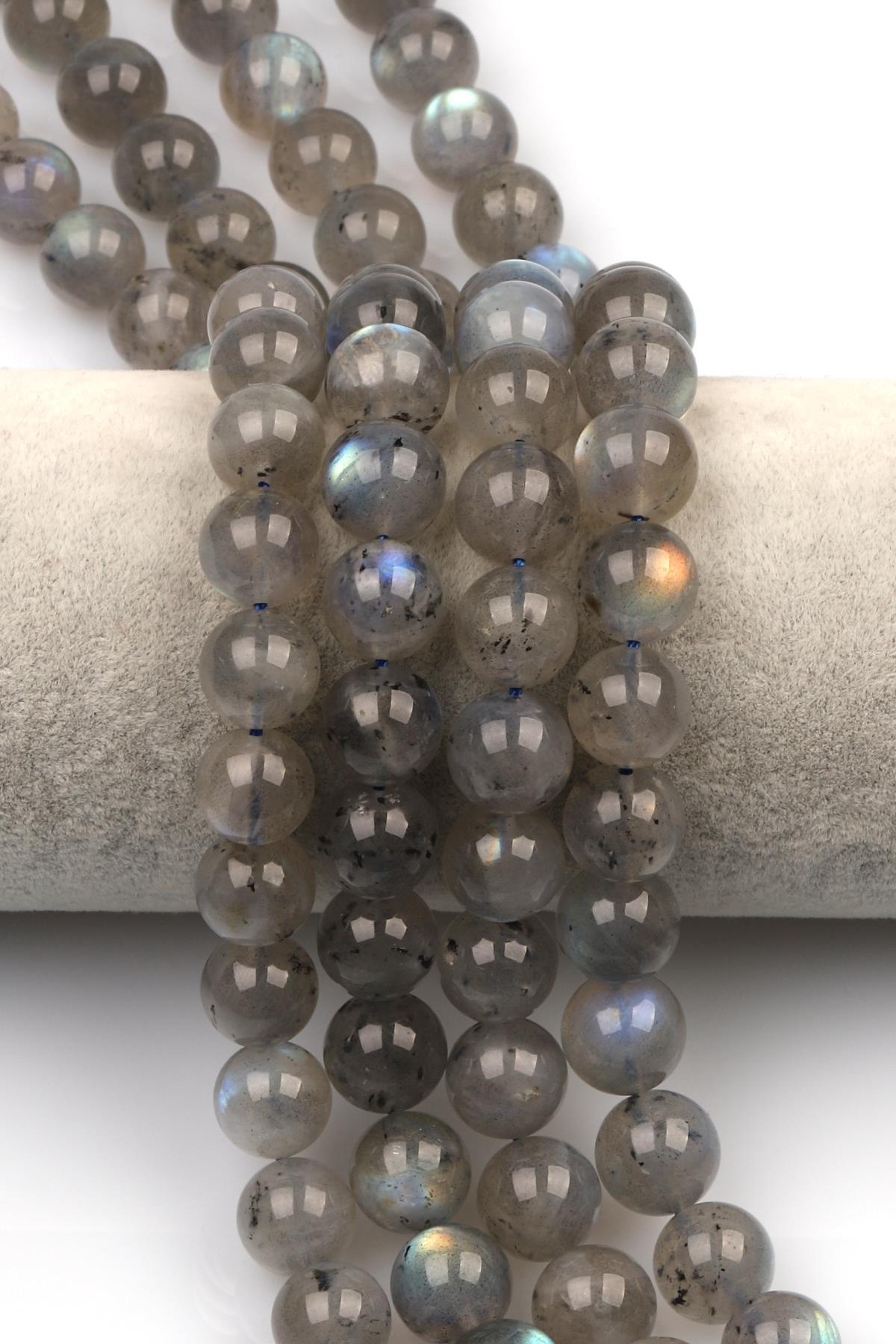 Labradorit (AA Kalite) Doğal Taş Dizi 11 mm Küre Kesim