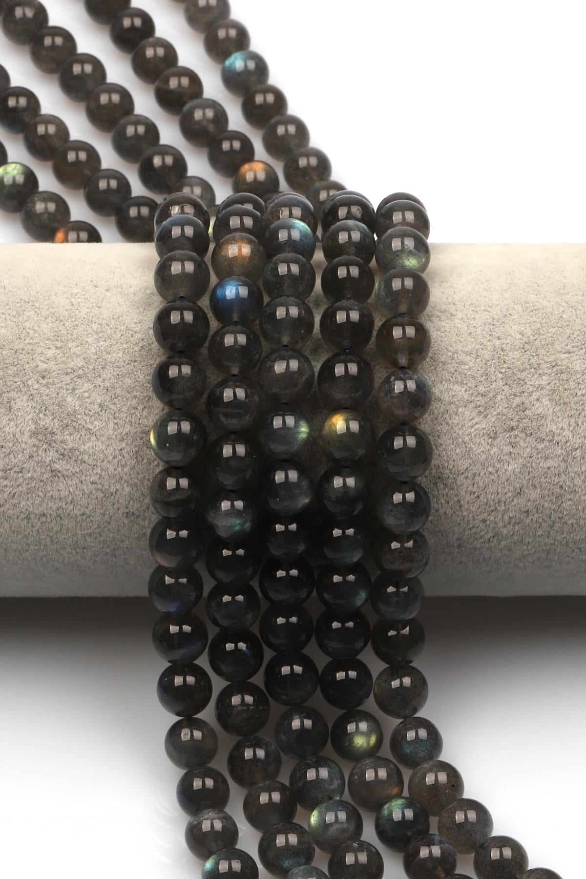 Labradorit (AAA Kalite) Doğal Taş Dizi 8 mm Küre Kesim