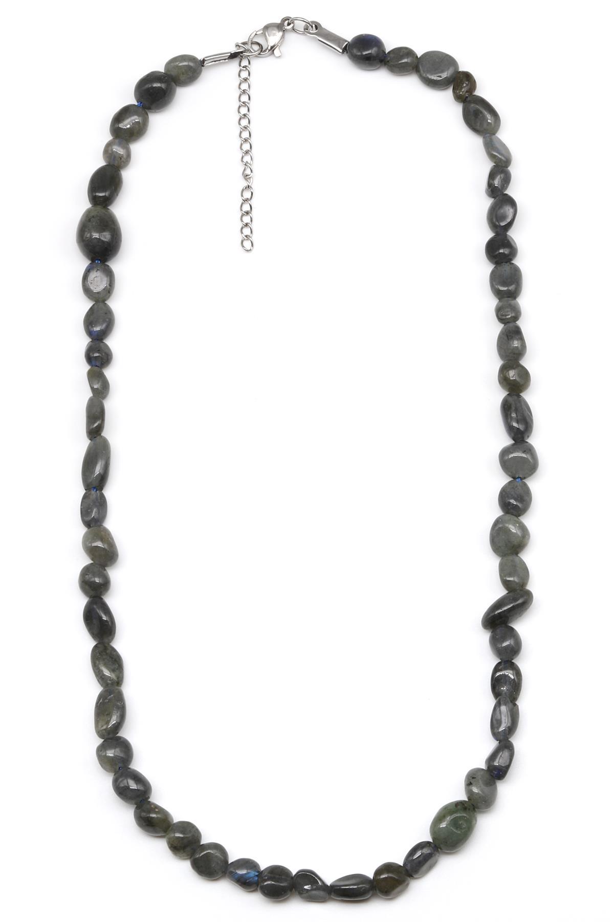 Labradorit ( Çelik Klipsli ) Doğal Taş Kolye Mercimek Kesim