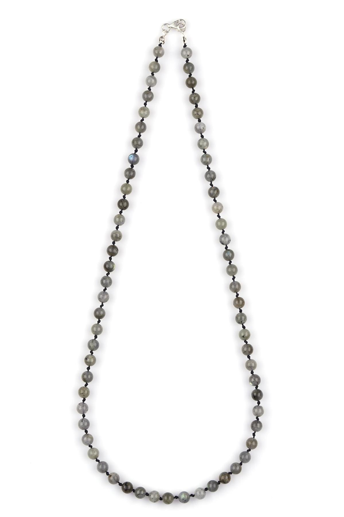 Labradorit Doğal Taş 6 mm Düğümlü Kolye