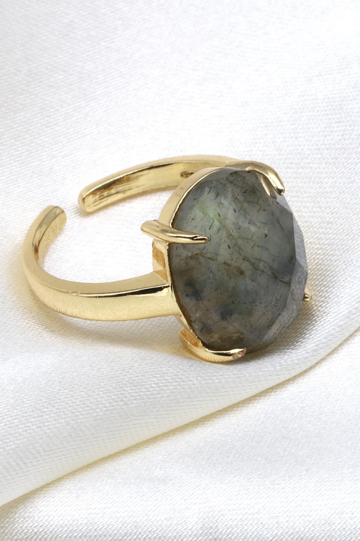 Labradorit Doğal Taş Ayarlaabilir Gold Renk Yüzük