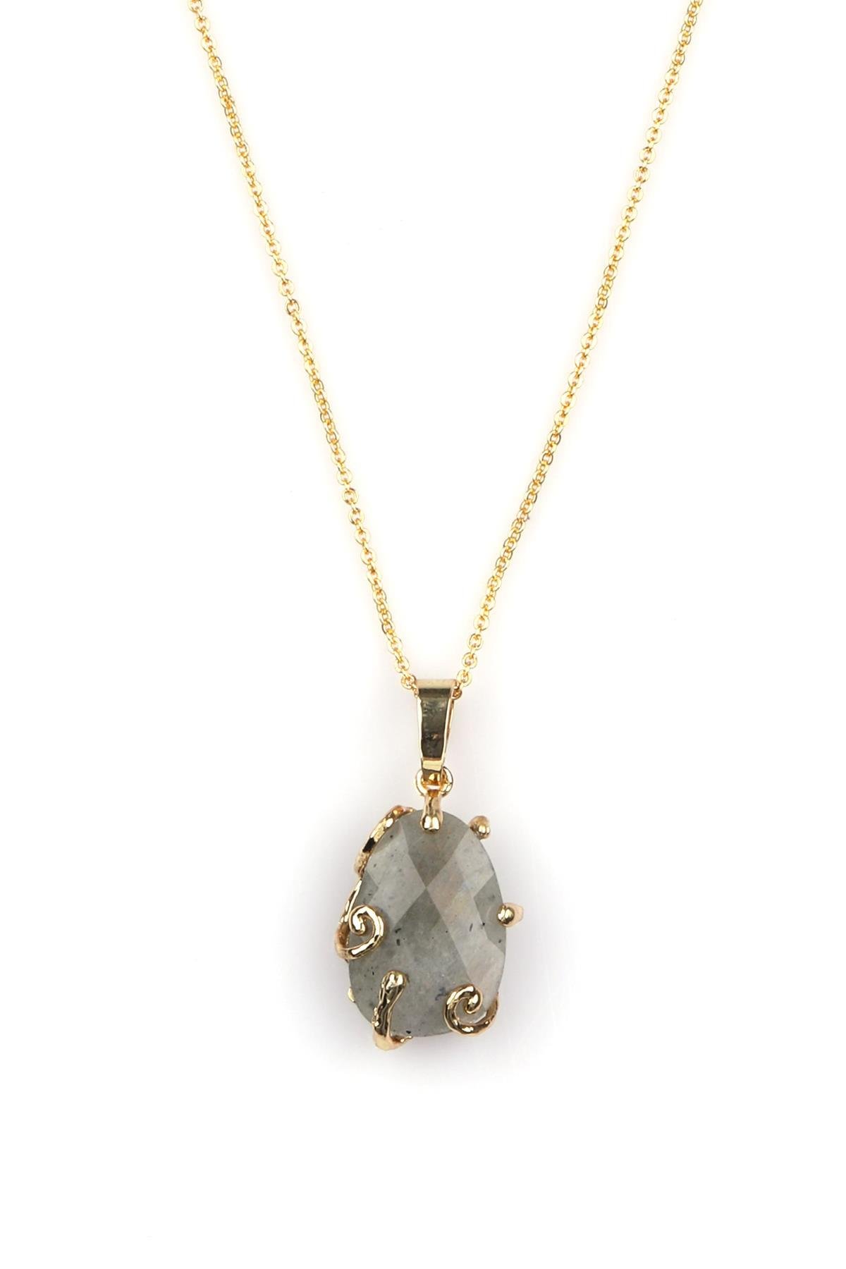 Labradorit Doğal Taş Gold Renkli Kolye