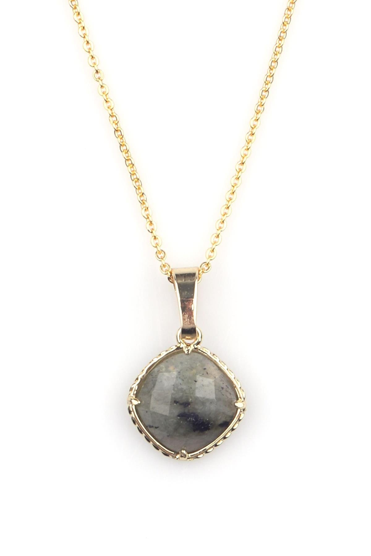 Labradorit Doğal Taş Gold Renkli Kolye