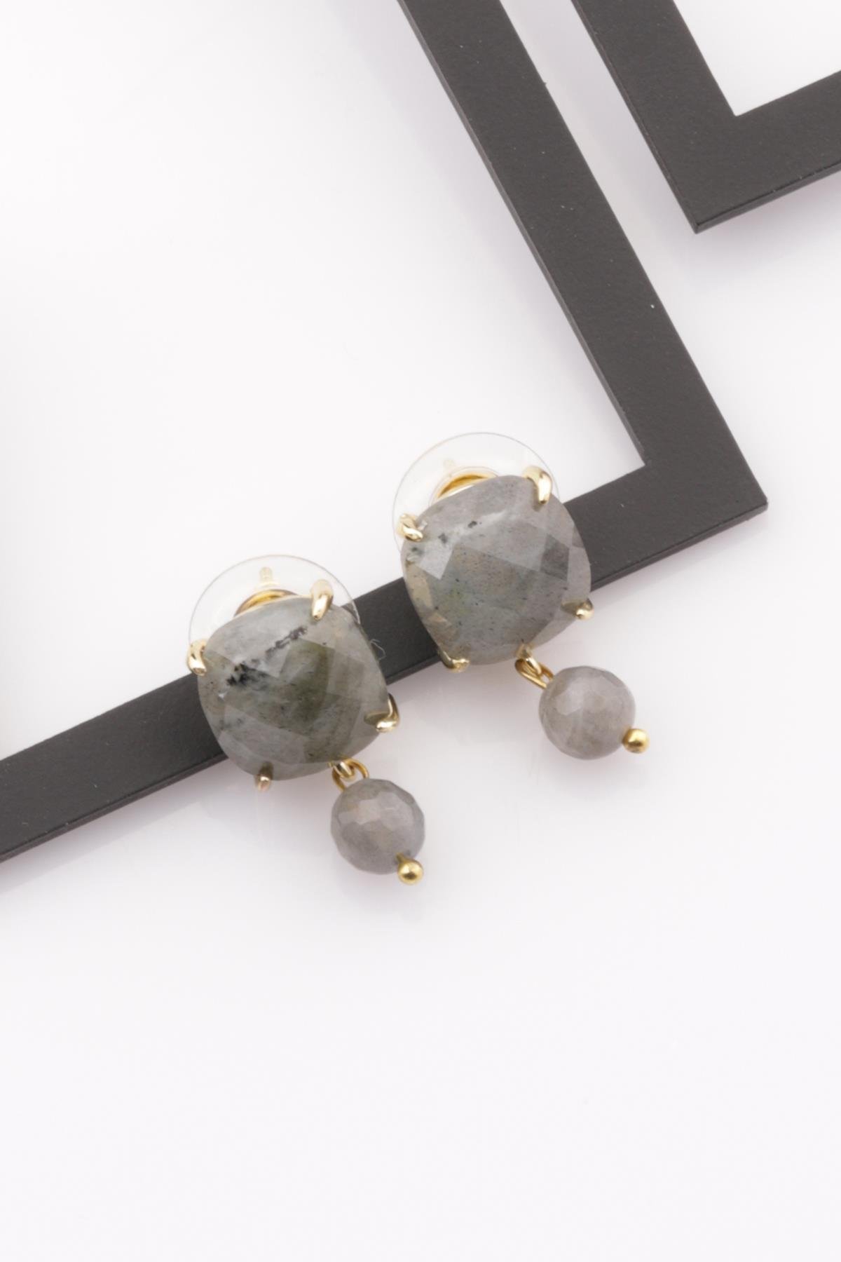 Labradorit Doğal Taş Gold Renkli Küpe