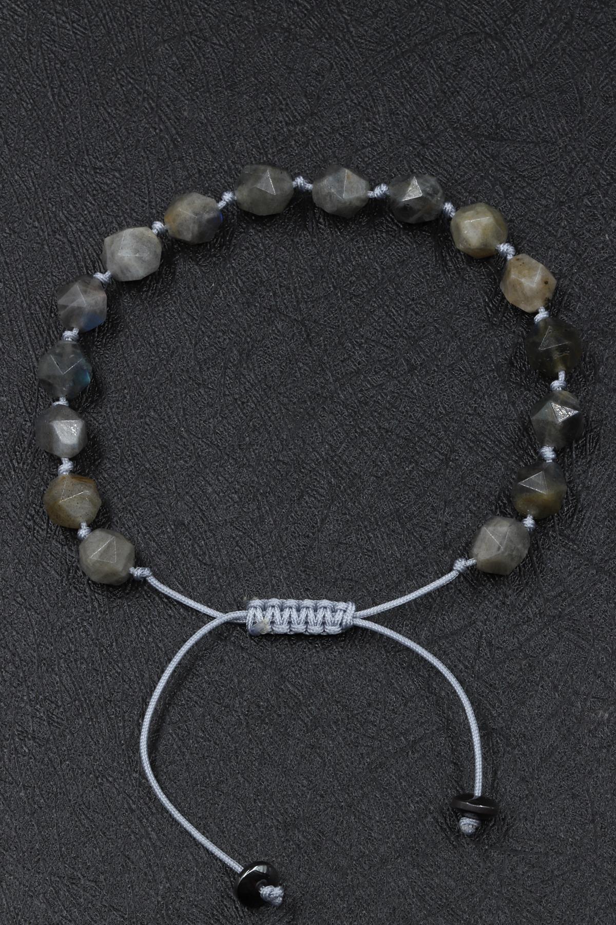 Labradorit Doğal Taş Makrome Örme Bileklik 6 x 8 mm Hexagonal Kesim