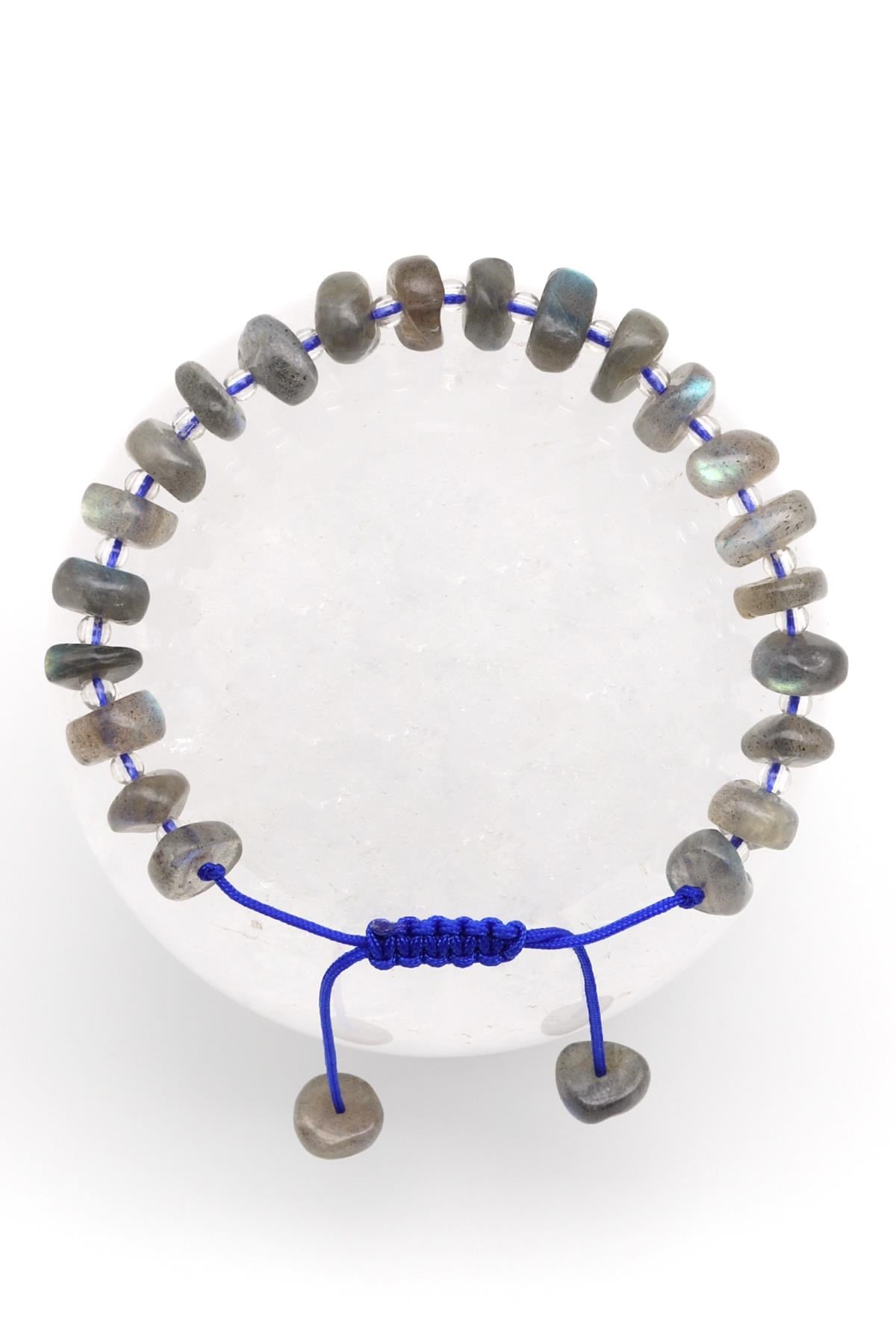 Labradorit Doğal Taş Makrome Örme Bileklik Şekilsiz Kesim