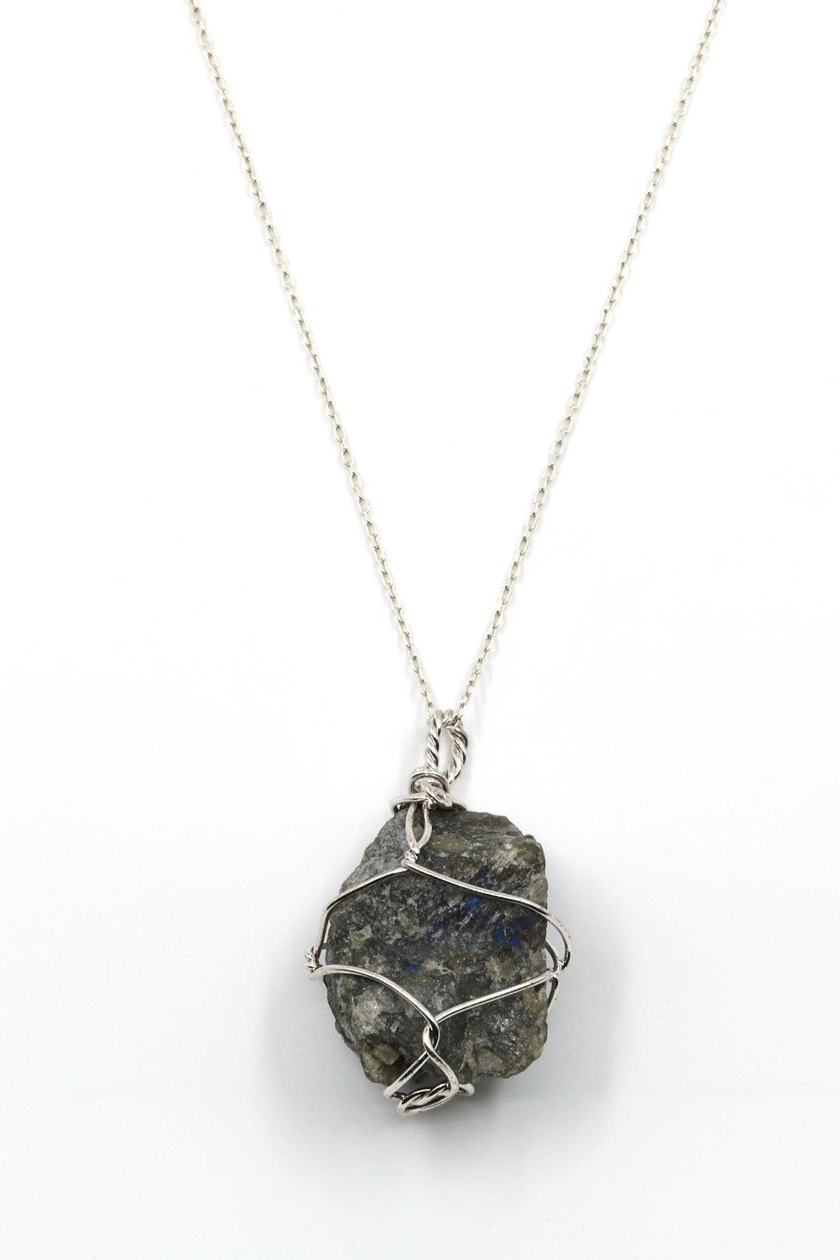 Labradorit Doğal Taş Tel Sarmalı Kolye