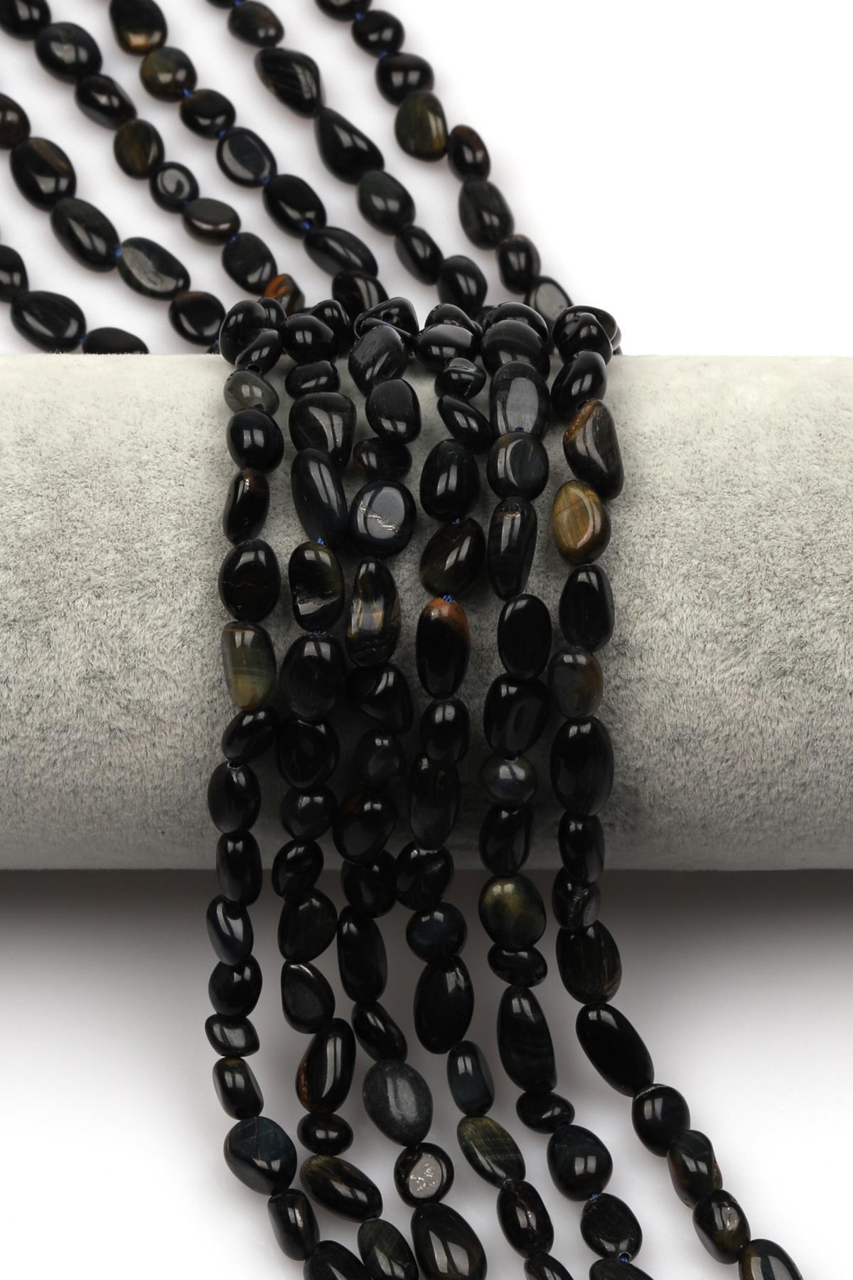 Lacivert Kaplan Gözü Doğal Taş Dizi 6 x 8 mm Mercimek Kesim