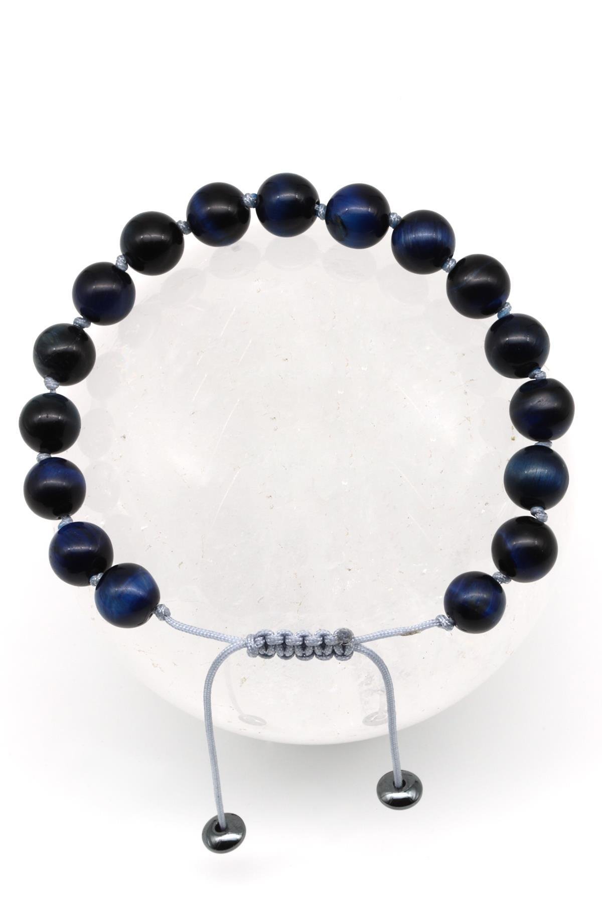 Lacivert Kaplan Gözü Doğal Taş Makrome Örme Bileklik