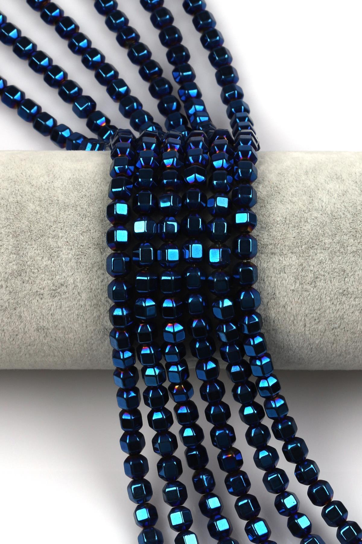 Lacivert Renkli Hematit Dizi 5 x 6 mm Huni Kesim