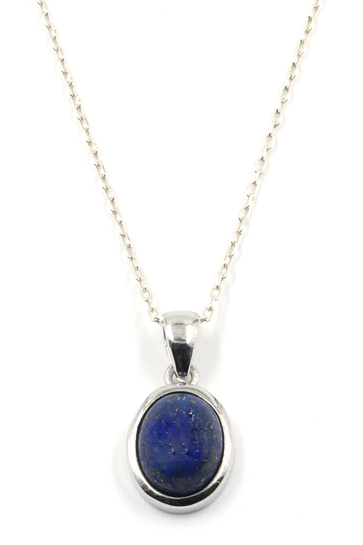 Lapis Lazuli Doğal Taş 925 Ayar Gümüş Kolye