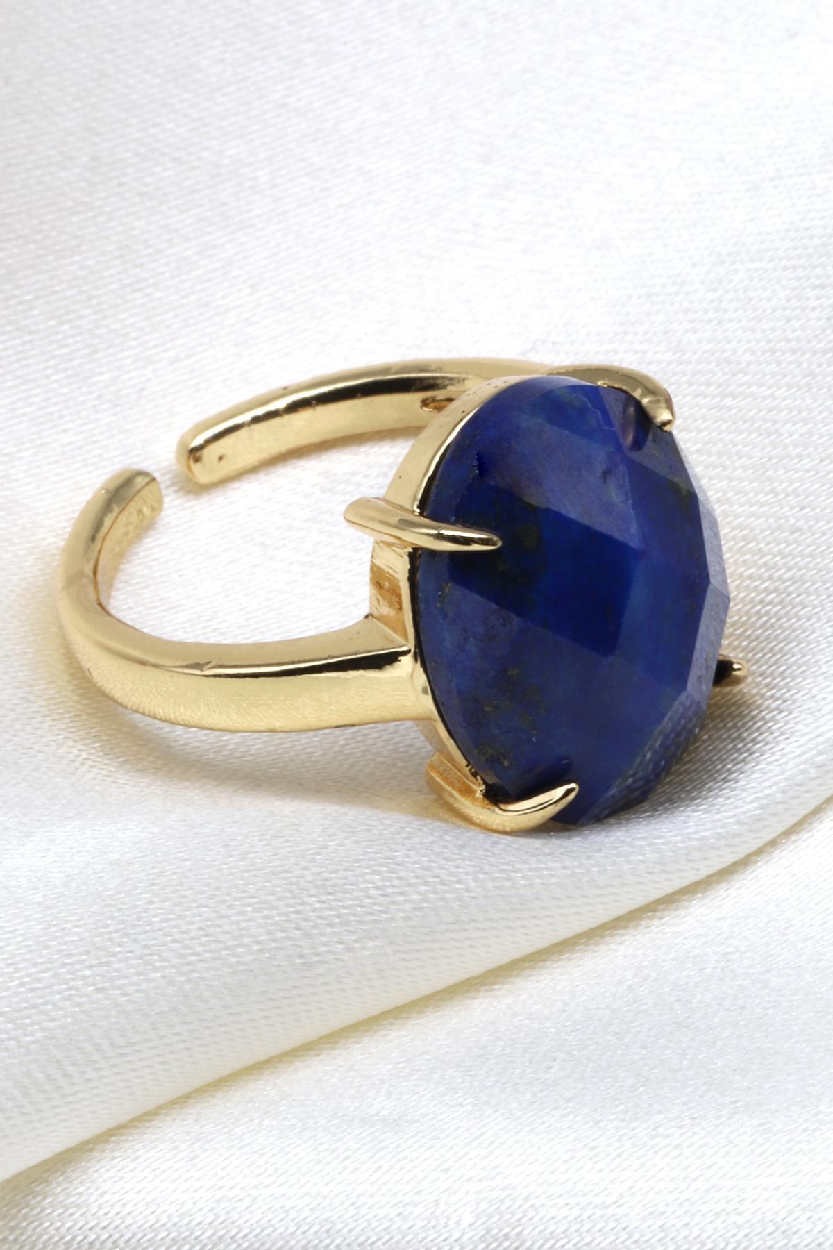 Lapis Lazuli Doğal Taş Ayarlanabilir Gold Renk Yüzük