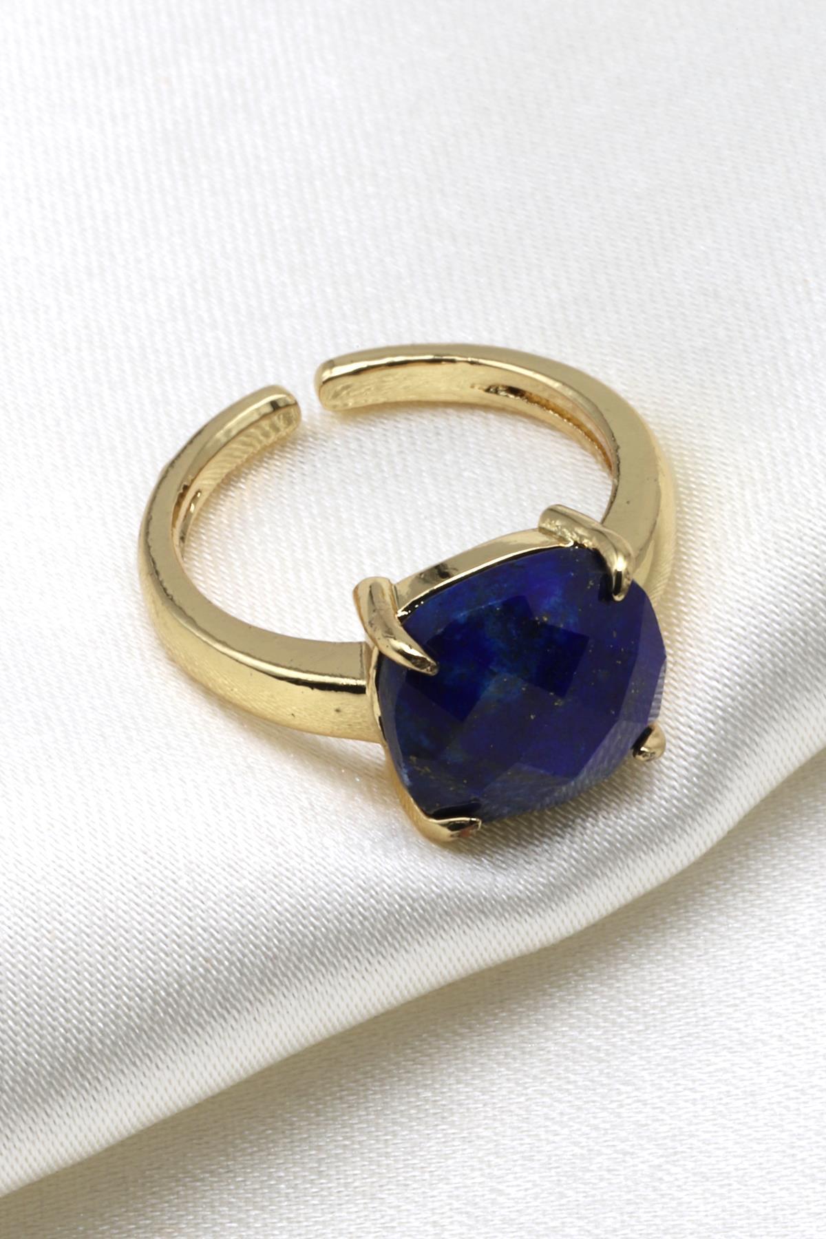Lapis Lazuli Doğal Taş Ayarlanabilir Gold Renk Yüzük