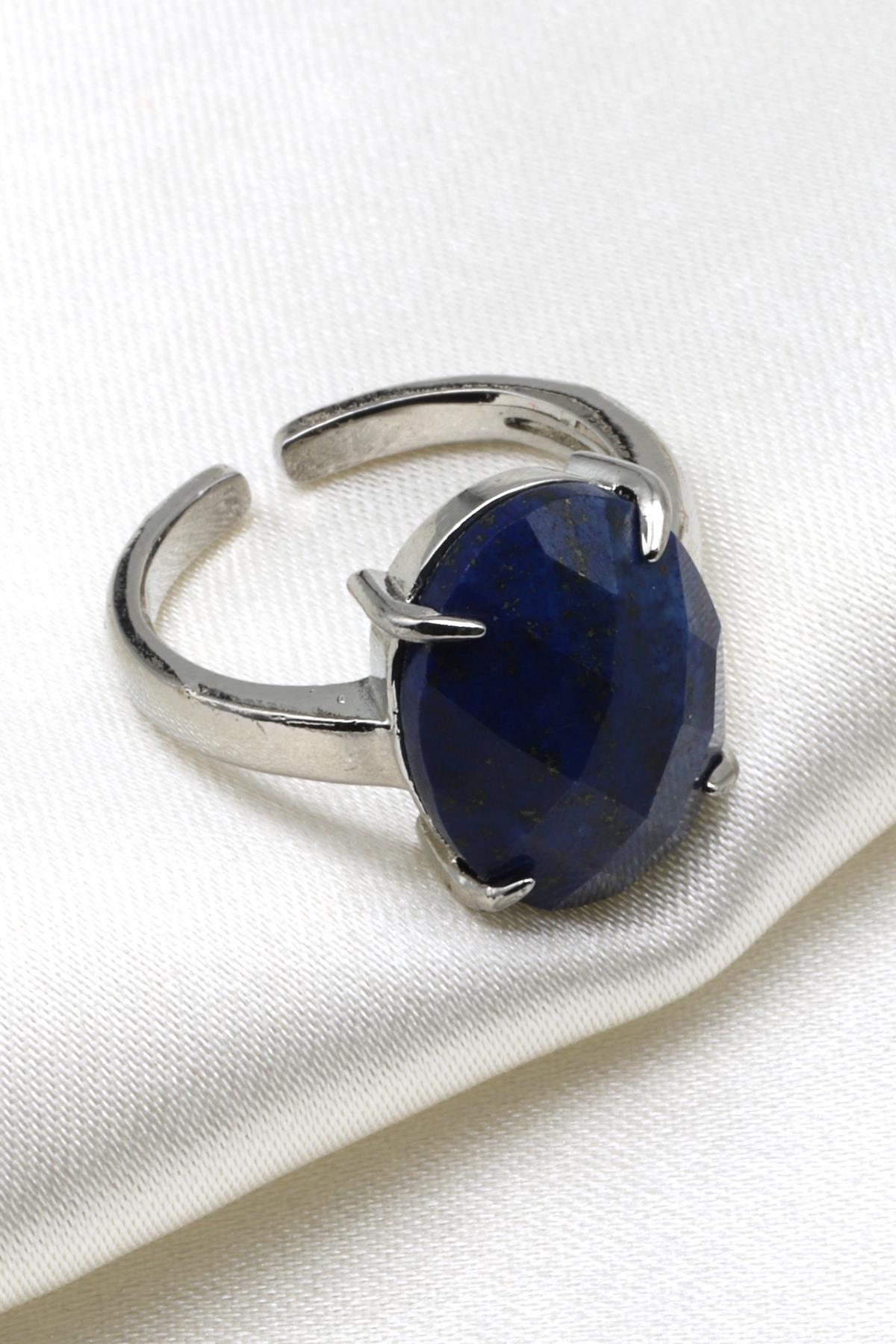 Lapis Lazuli Doğal Taş Ayarlanabilir Yüzük