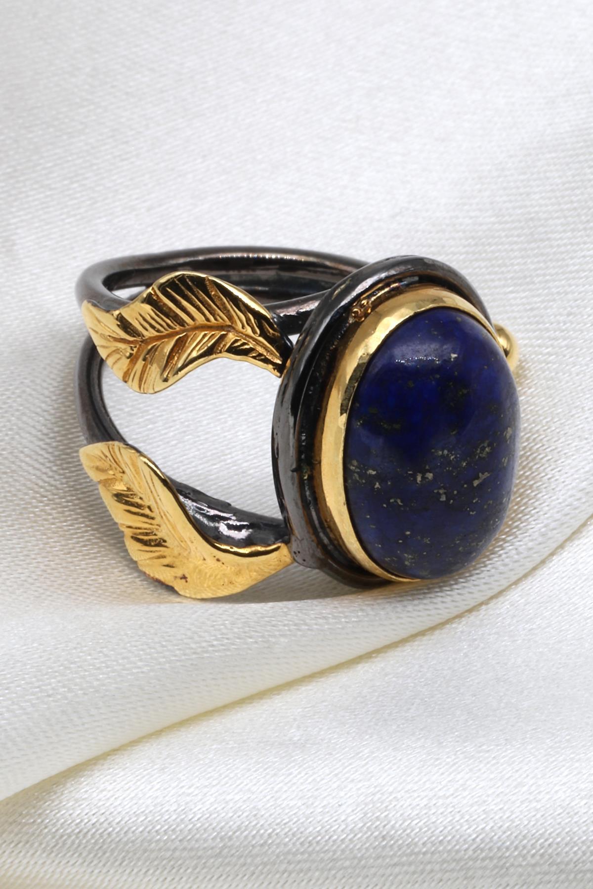 Lapis Lazuli Doğal Taş Ayarlanabilir Yüzük