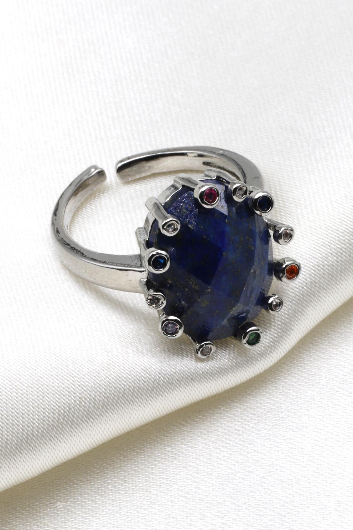 Lapis Lazuli Doğal Taş Ayarlanabilir Yüzük