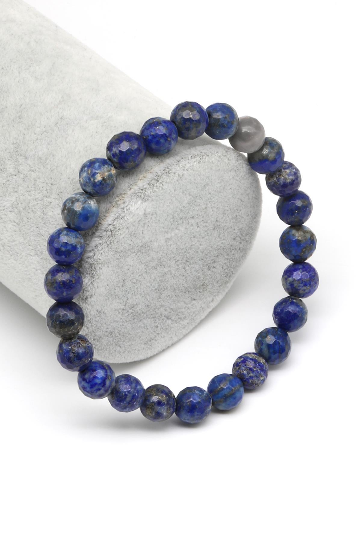 Lapis Lazuli Doğal Taş Bileklik 8 mm Fasetli Küre Kesim
