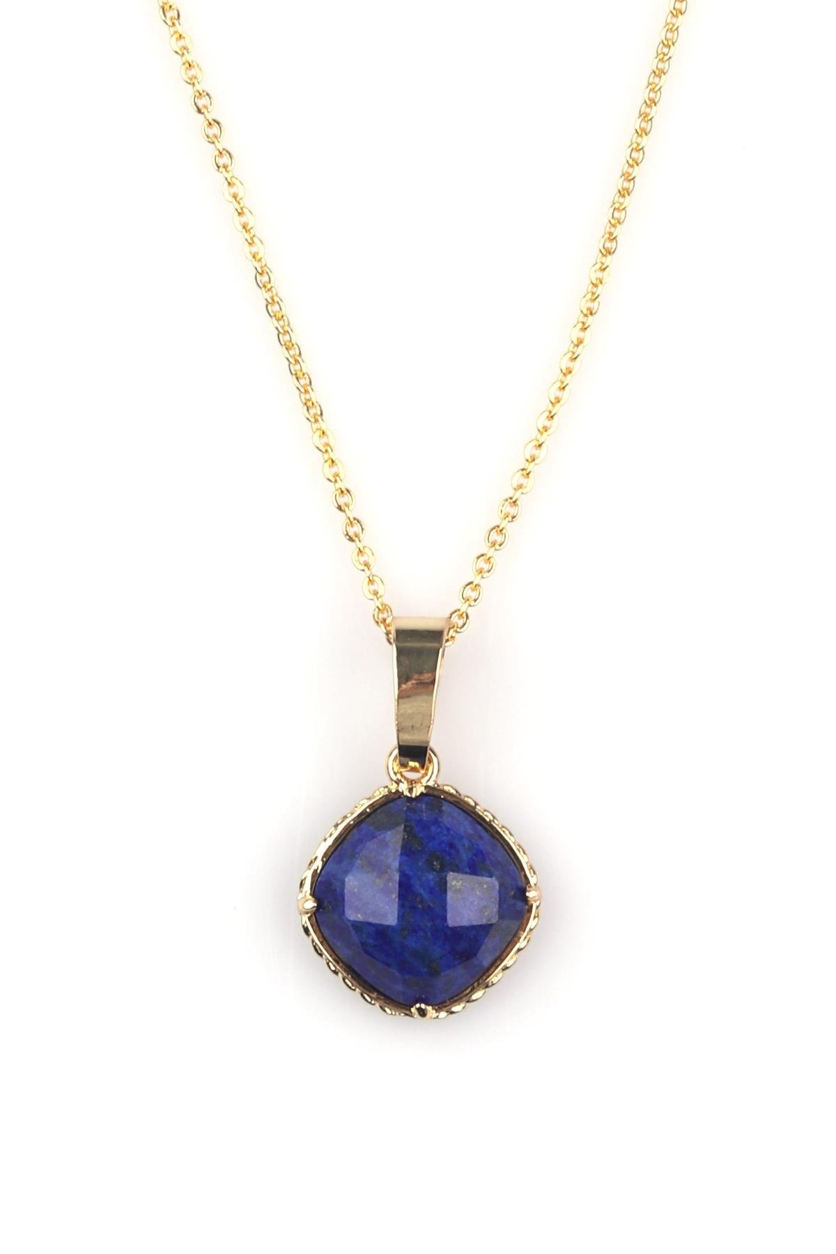 Lapis Lazuli Doğal Taş Gold Renkli Kolye