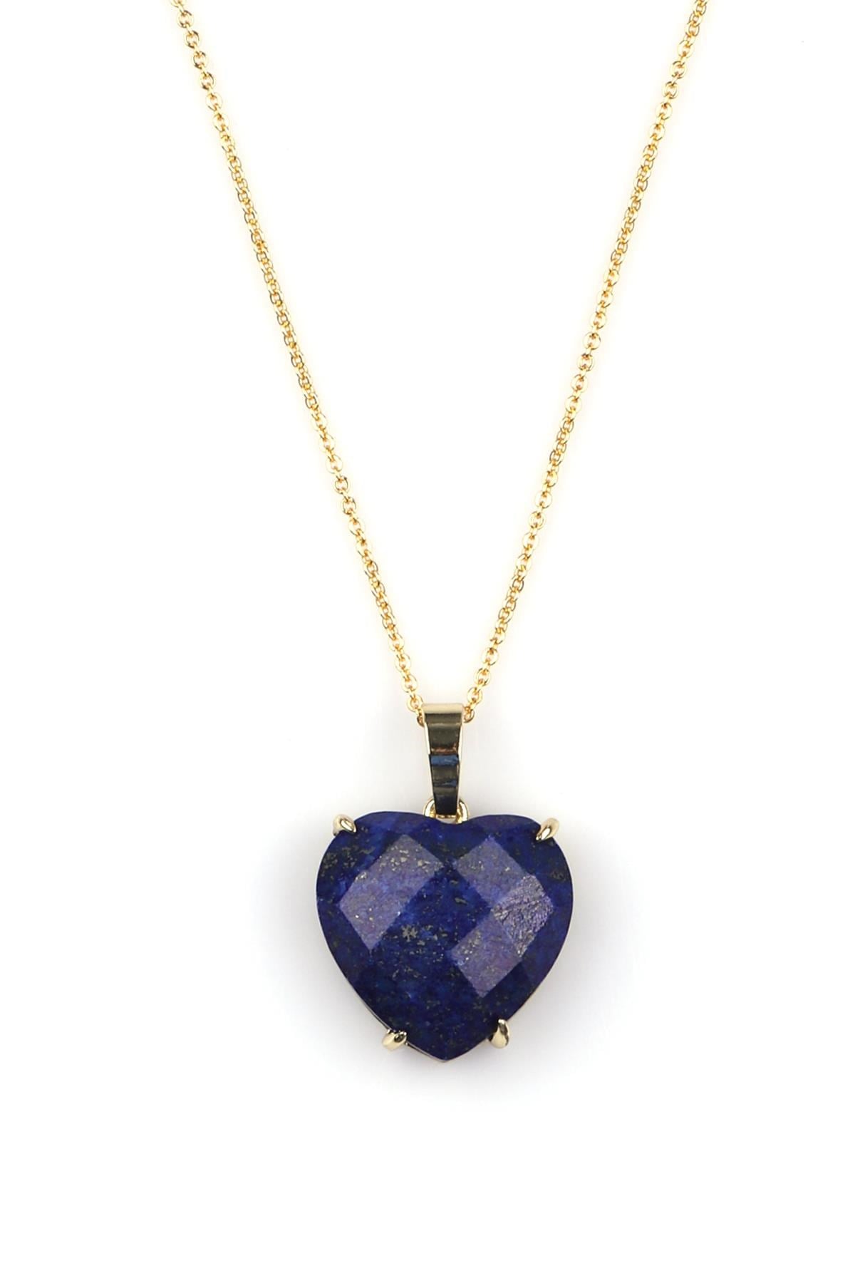 Lapis Lazuli Doğal Taş Gold Renkli Kolye