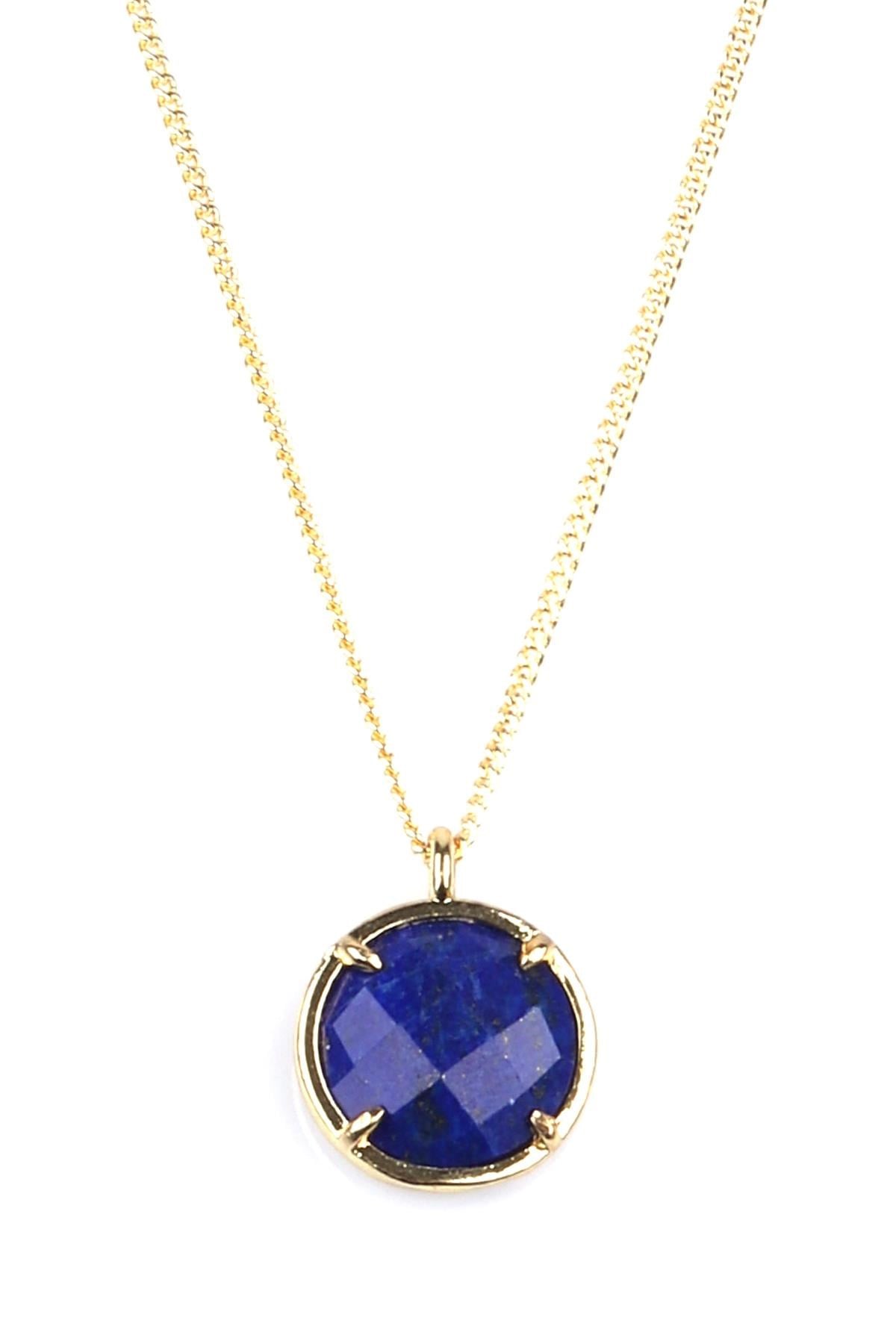Lapis Lazuli Doğal Taş Gold Renkli Kolye