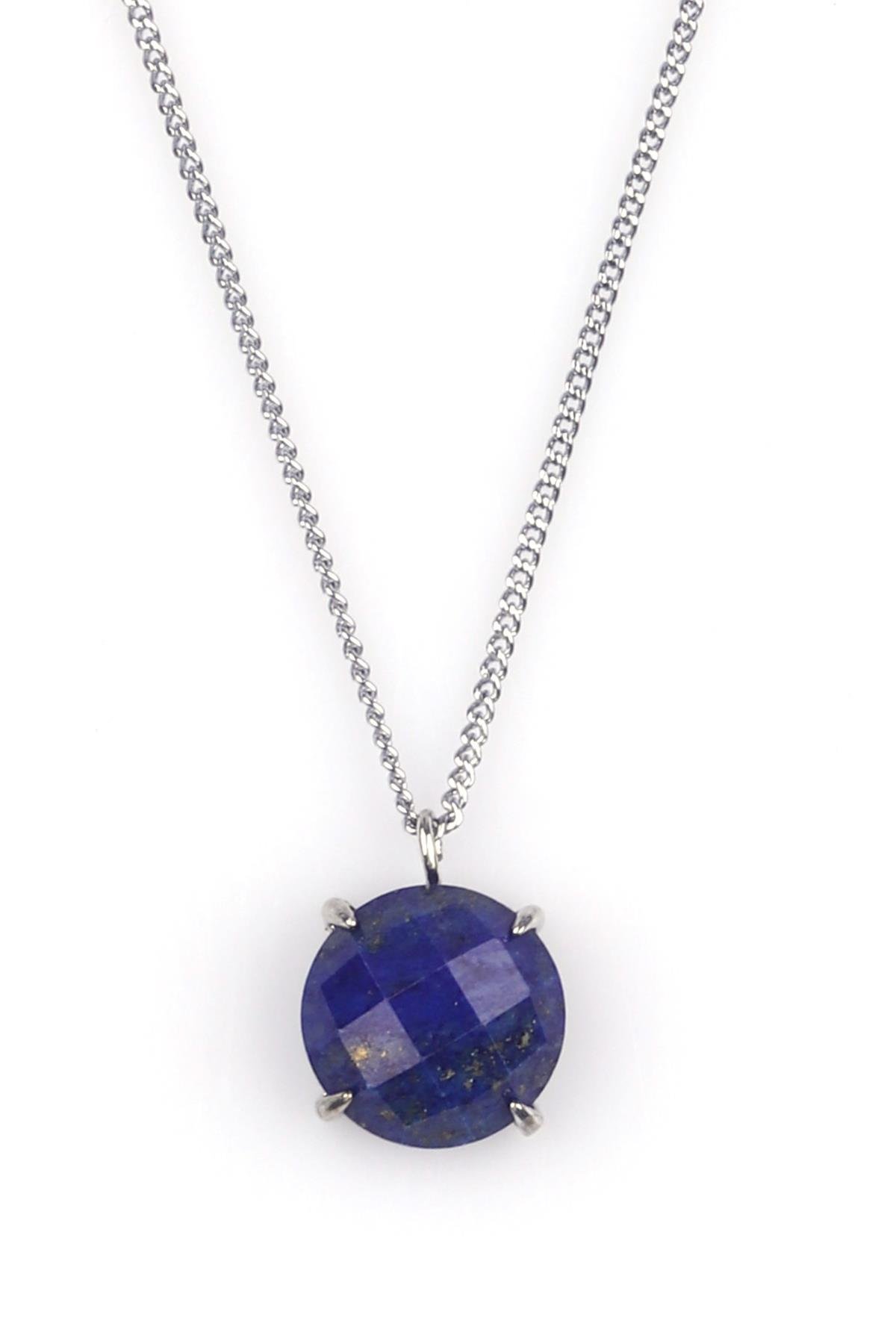 Lapis Lazuli Doğal Taş Gümüş Renkli Kolye