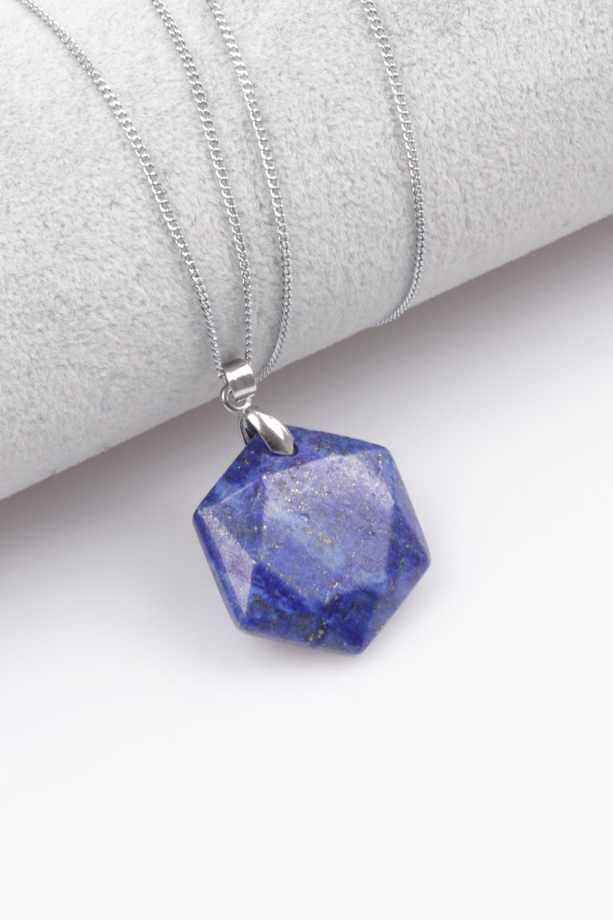 Lapis Lazuli Doğal Taş Hekzagonal Kesim Kolye