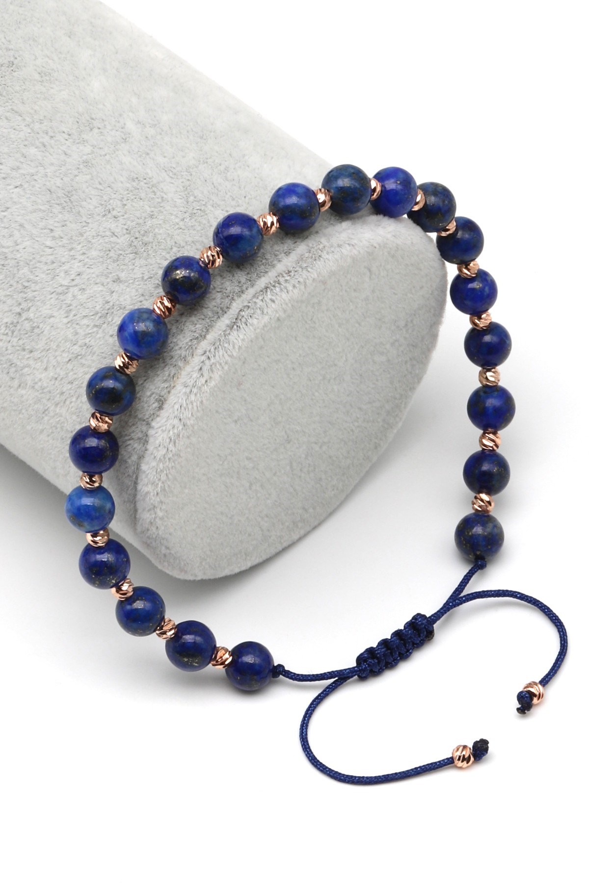 Lapis Lazuli Doğal Taş Makrome Örme Bileklik Küre Kesim - BMK-639