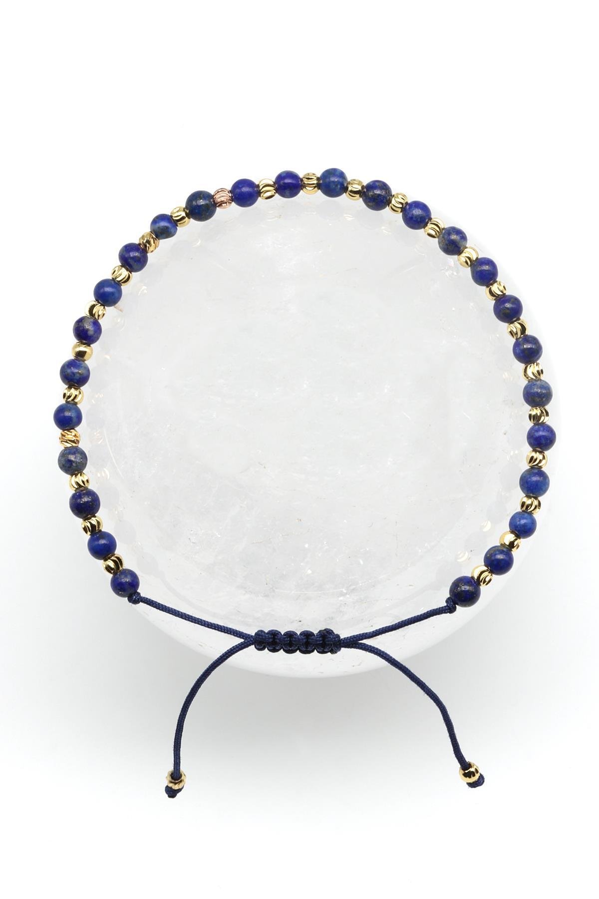 Lapis Lazuli Doğal Taş Makrome Örme Bileklik Küre Kesim